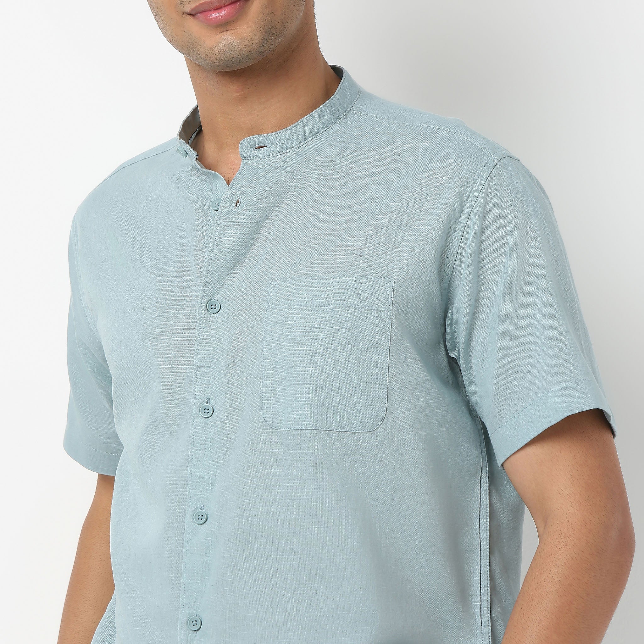 Lininᵉˣ - Linen Enriched Fine Natural Blend Shirt Half Sleeve Band Collar - Image 20