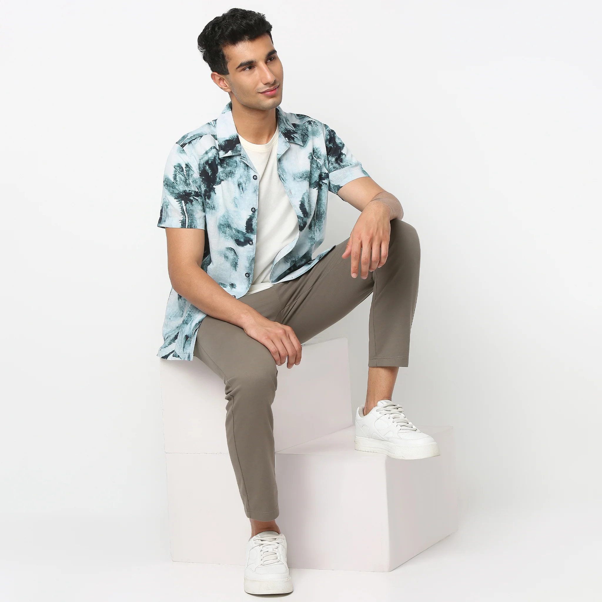 Lininᵉˣ - Linen Enriched Fine Natural Blend Shirts Printed Half Sleeve Camp Collar - Image 2