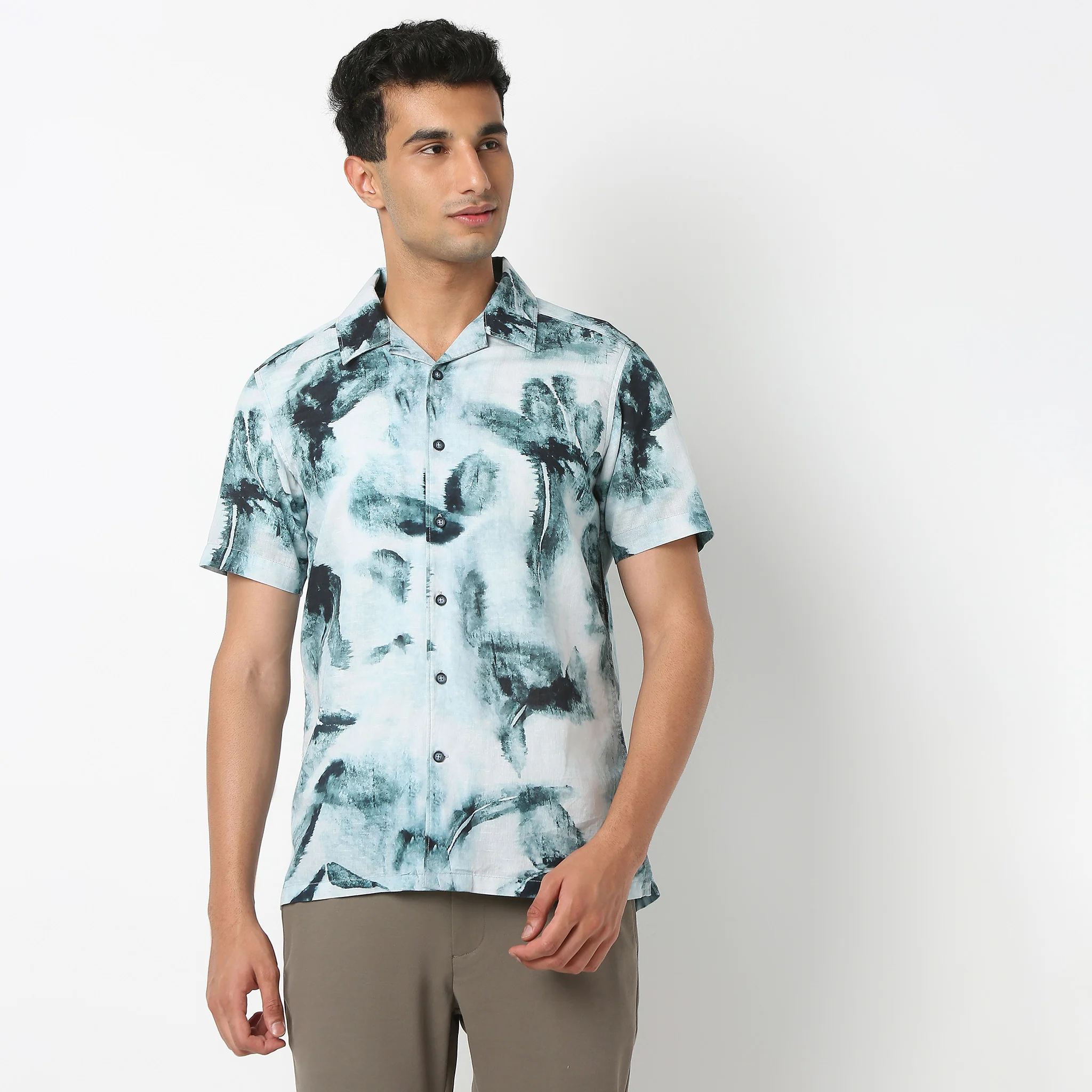 Lininᵉˣ - Linen Enriched Fine Natural Blend Shirts Printed Half Sleeve Camp Collar - Image 3
