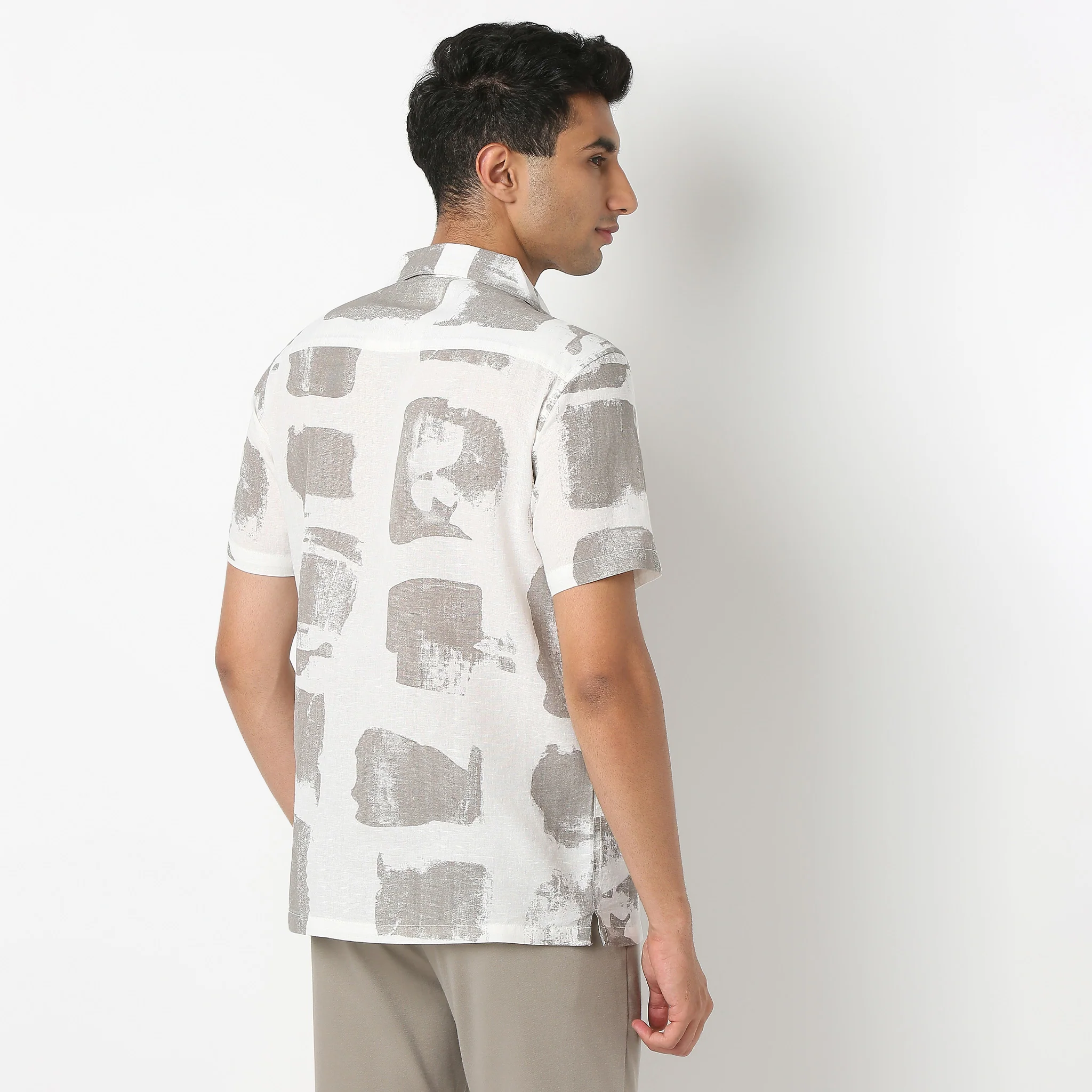 Lininᵉˣ - Linen Enriched Fine Natural Blend Shirts Printed Half Sleeve Camp Collar - Image 3