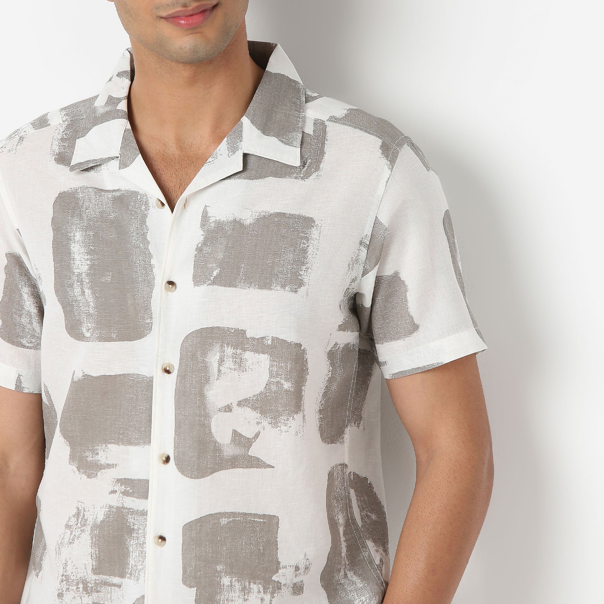 Lininᵉˣ - Linen Enriched Fine Natural Blend Shirts Printed Half Sleeve Camp Collar - Image 5