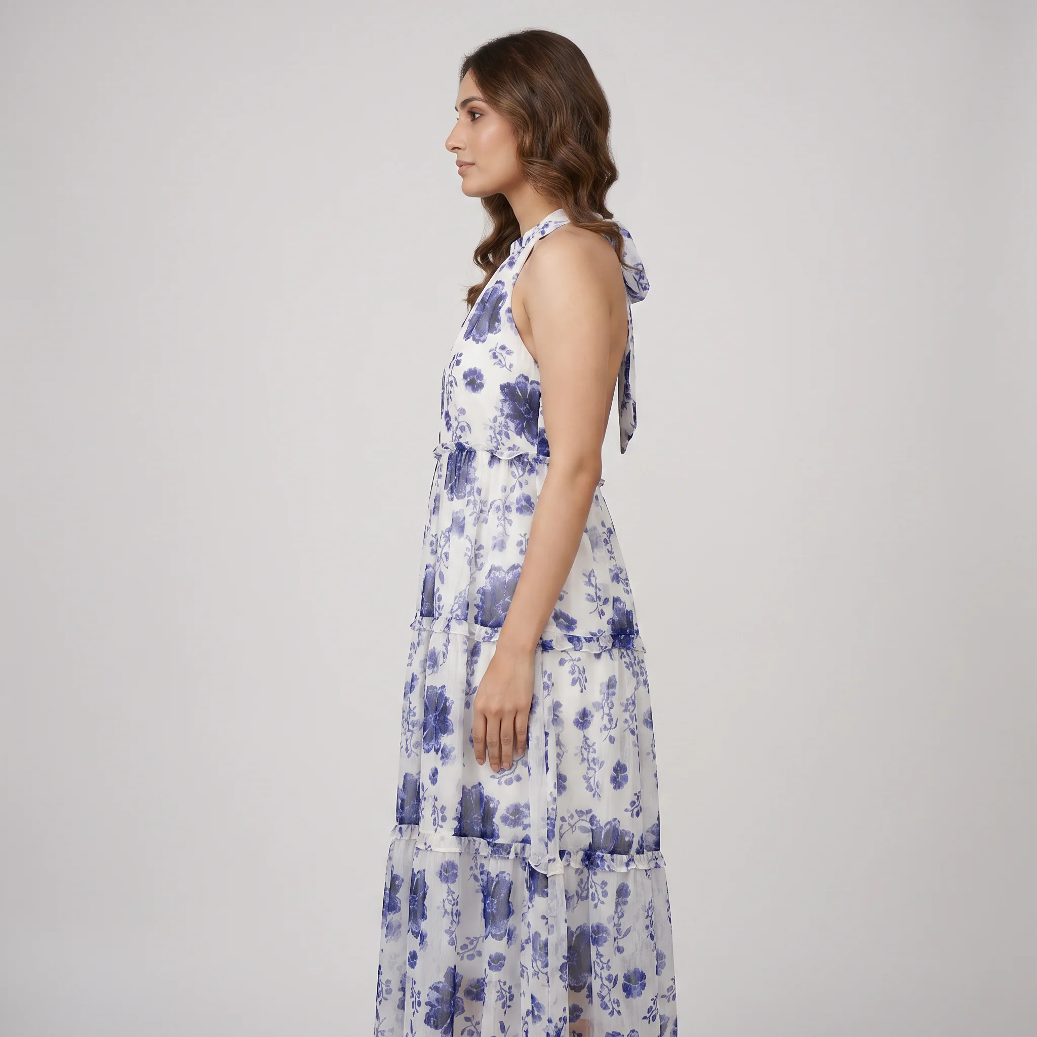 Printed Halter Neck Flared Dress - Image 2
