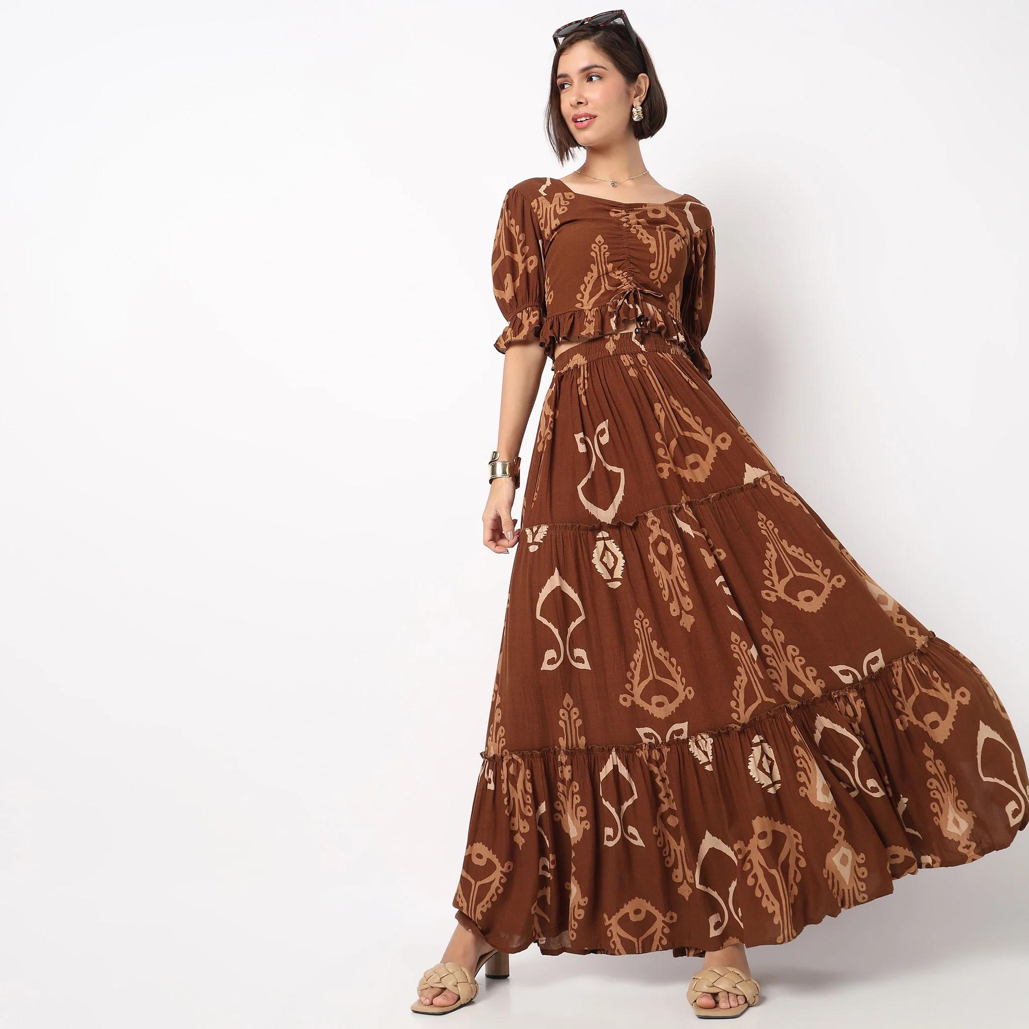 Printed High Rise Tiered Skirt