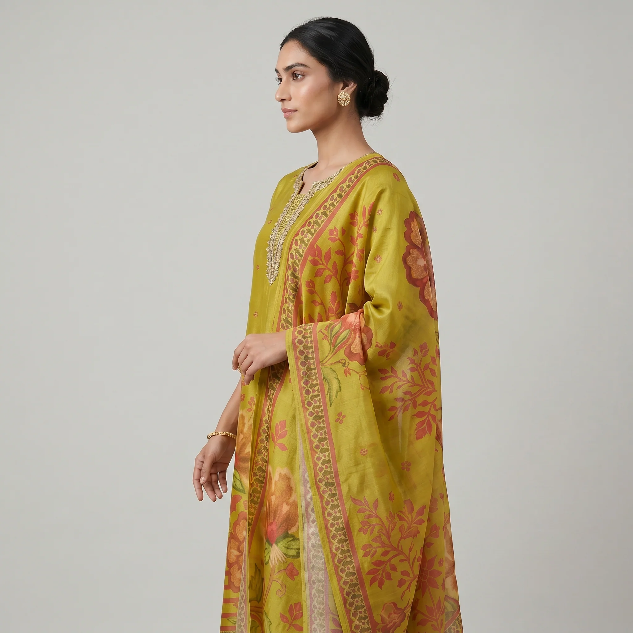 Printed Kurta and Pant with Dupatta Set - Image 2