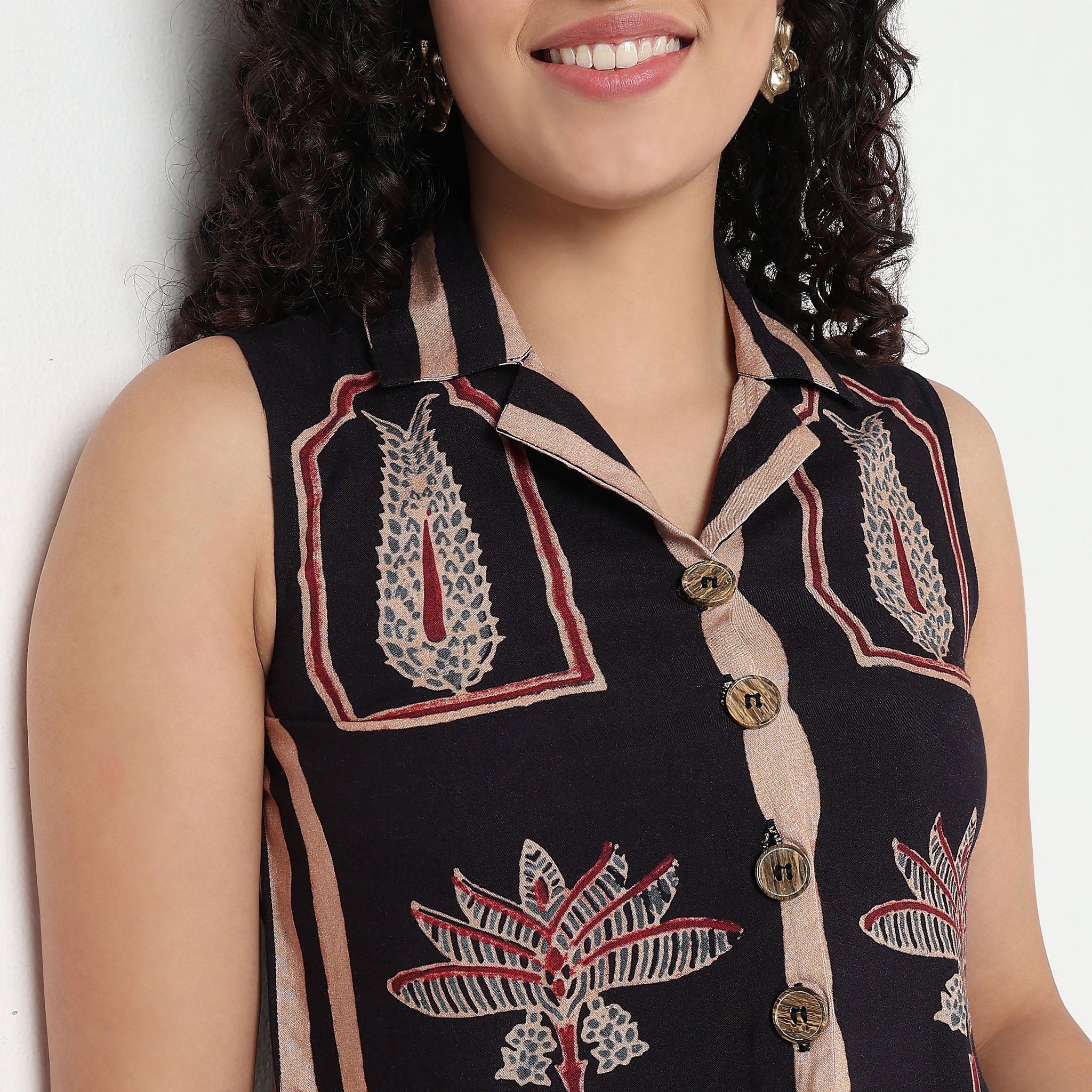Printed Lapel Collar Crop Vest Top - Image 4