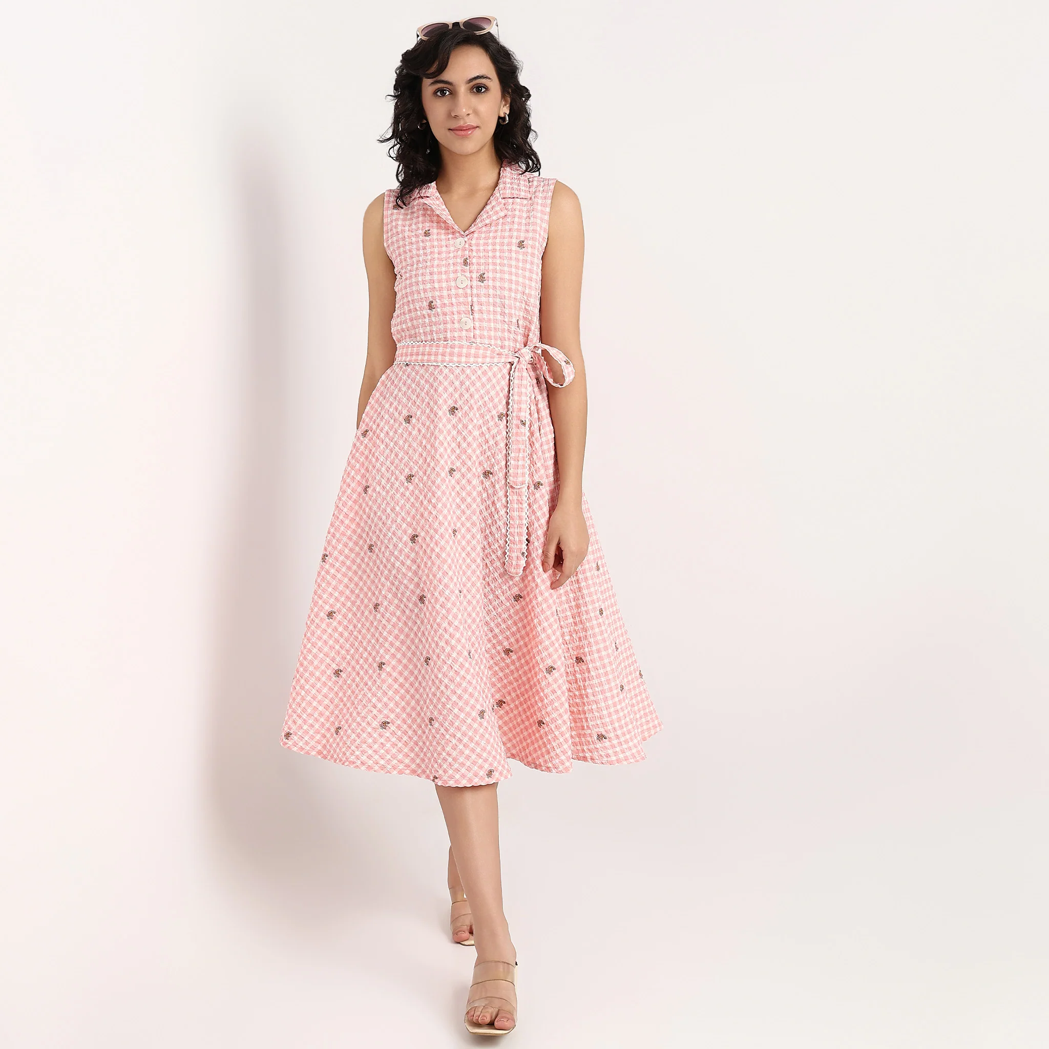 Printed Flared Dress With Waist Tie-Up Detail