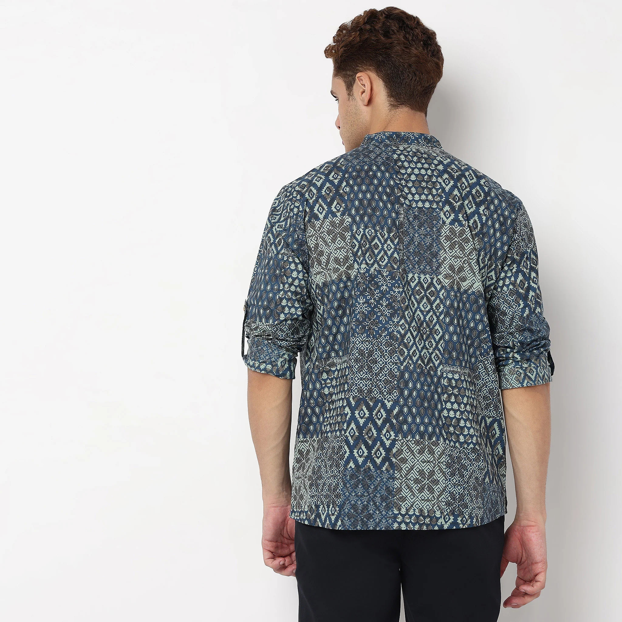 Printed Cotton Mandarin Collar Short Kurta - Image 3