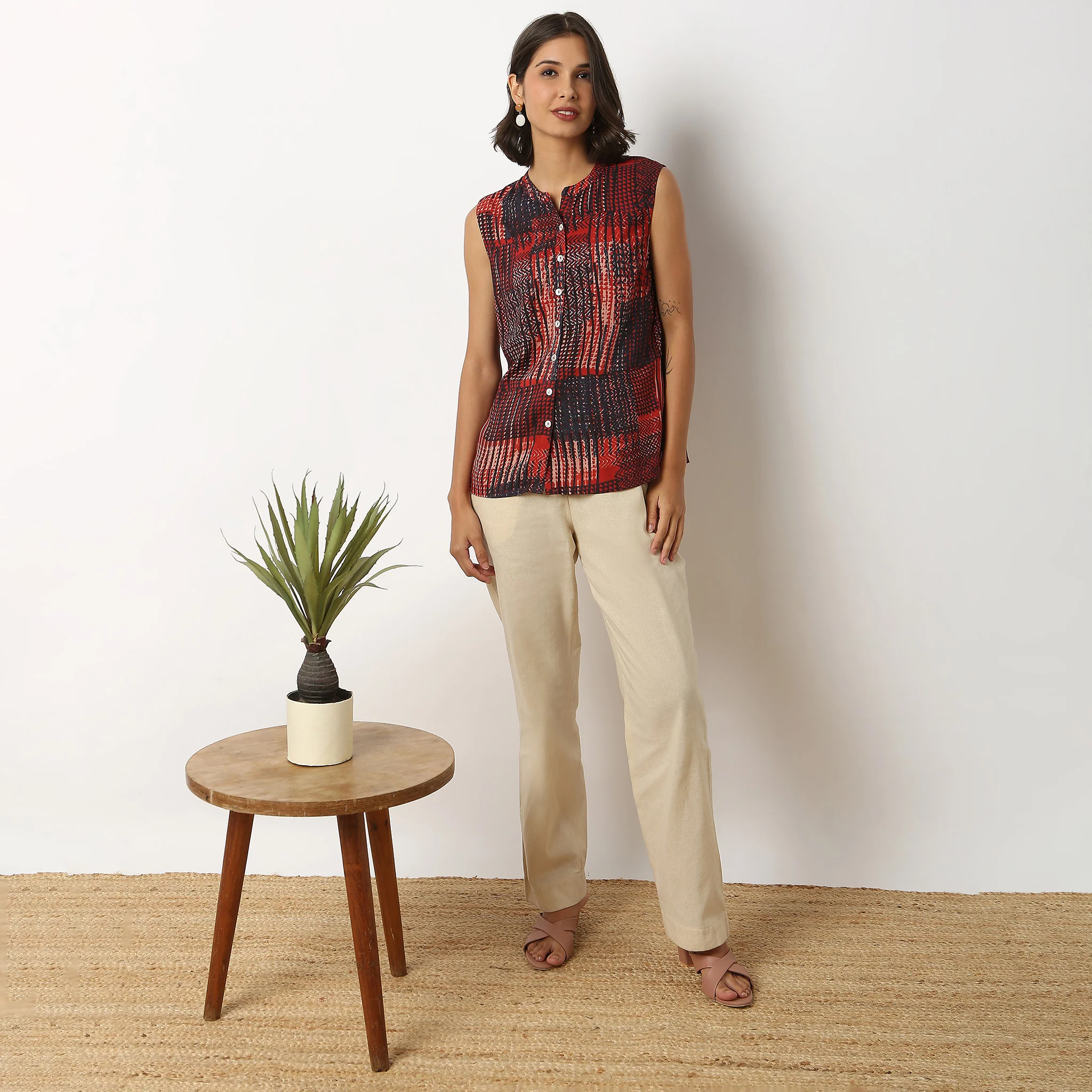 Printed Band Neck Kurta