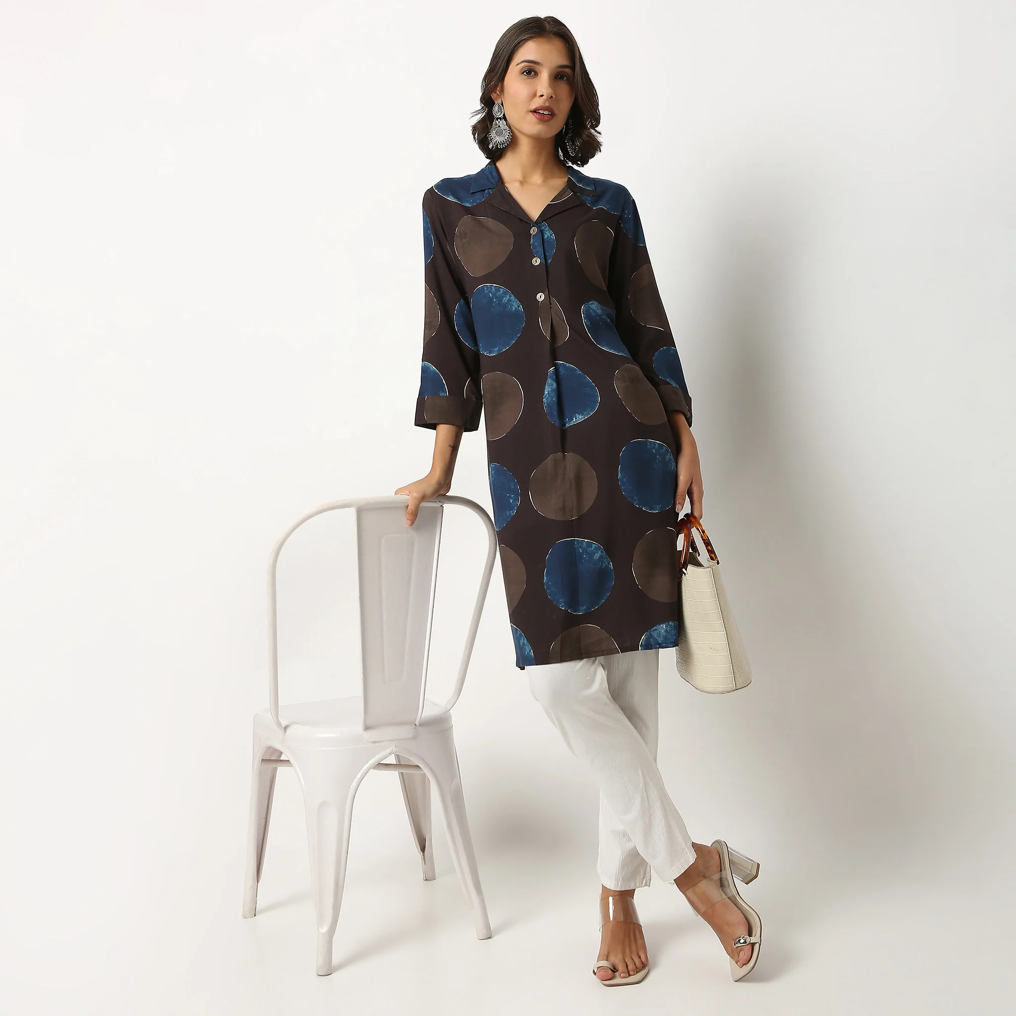 Printed Lapel Collar A line Kurta