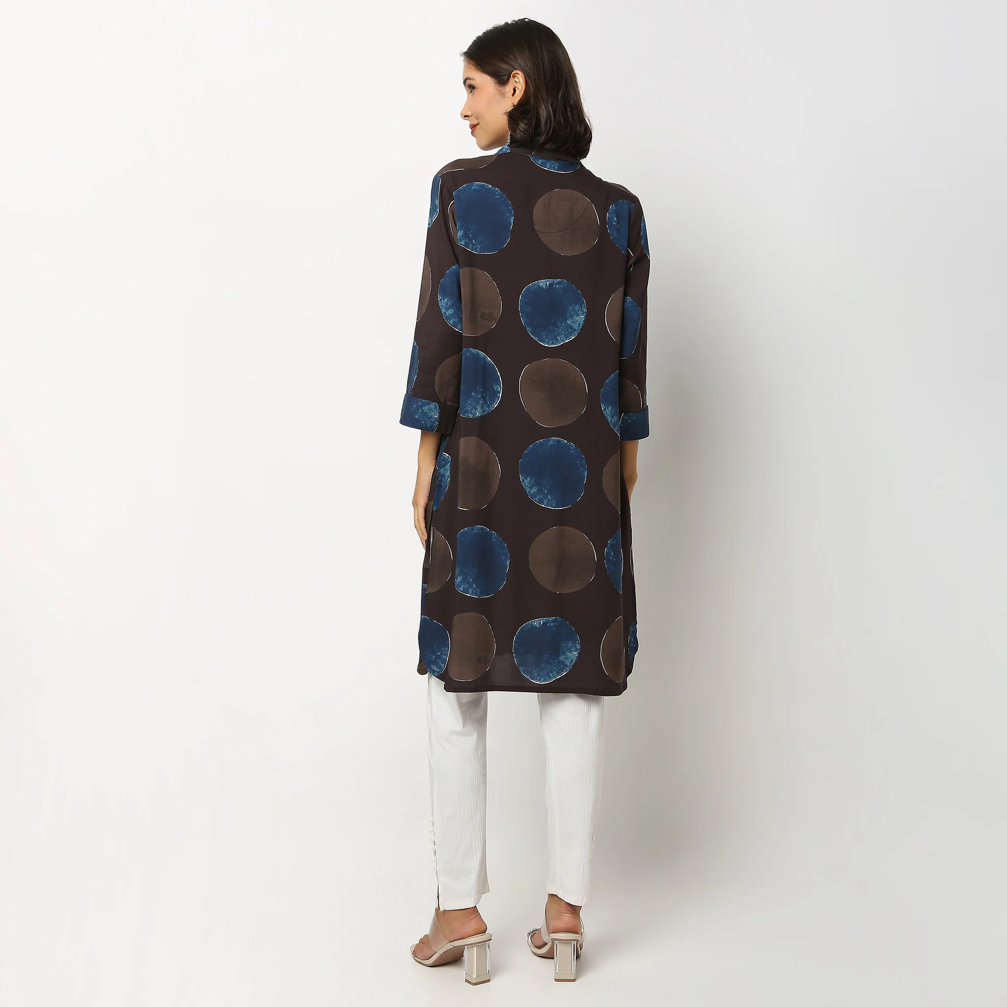 Printed Lapel Collar A line Kurta - Image 3