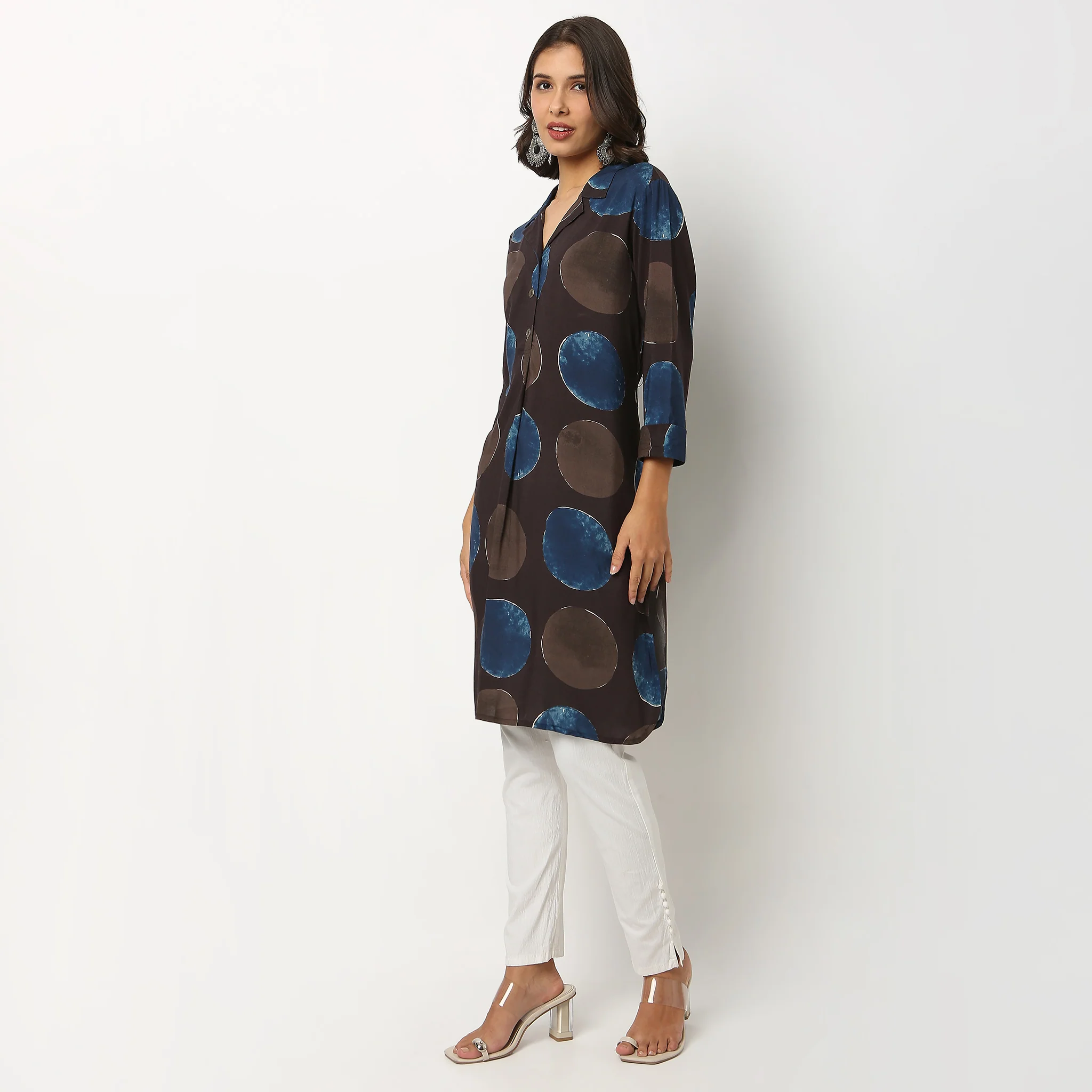 Printed Lapel Collar A line Kurta - Image 5