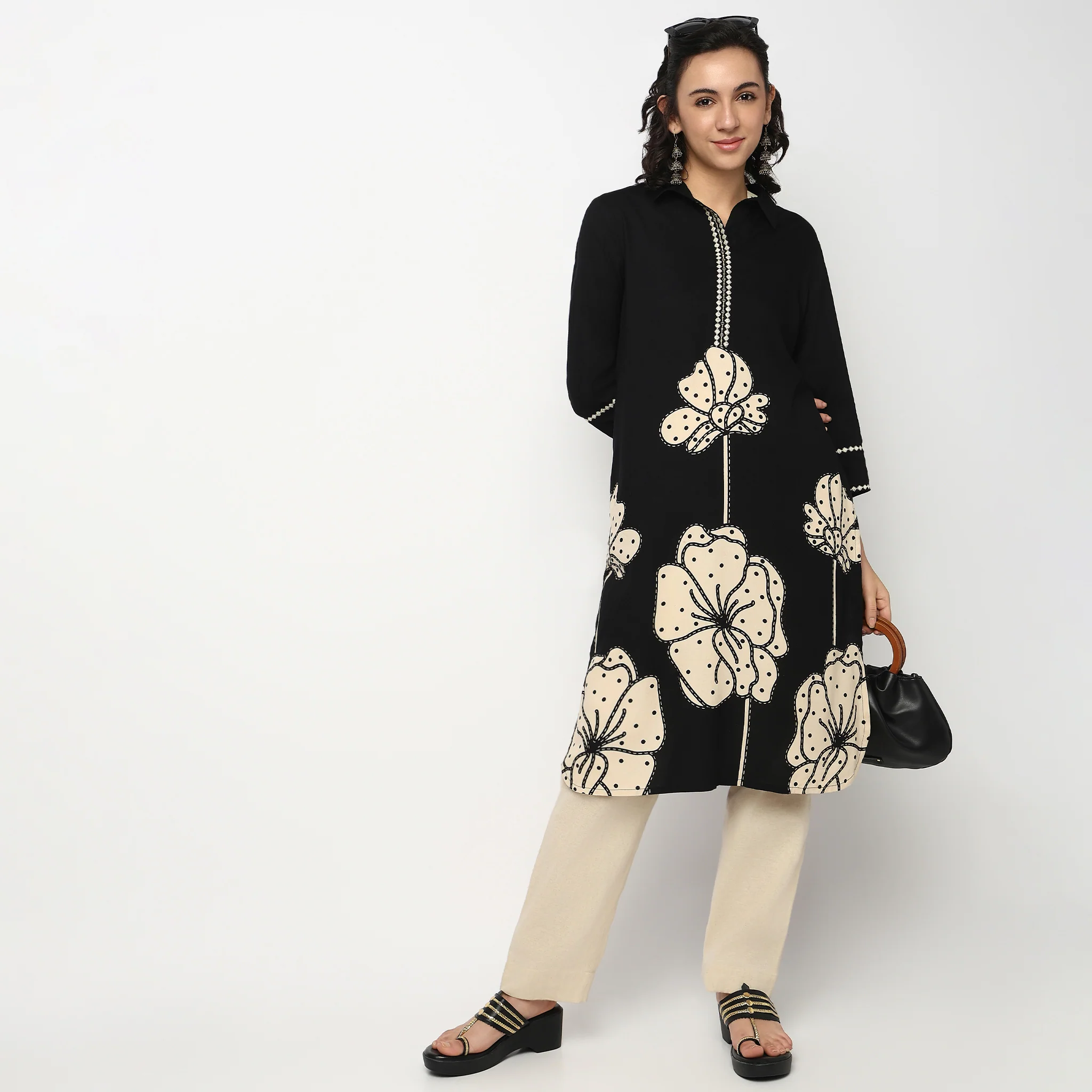 Printed Shirt Collar Kurta