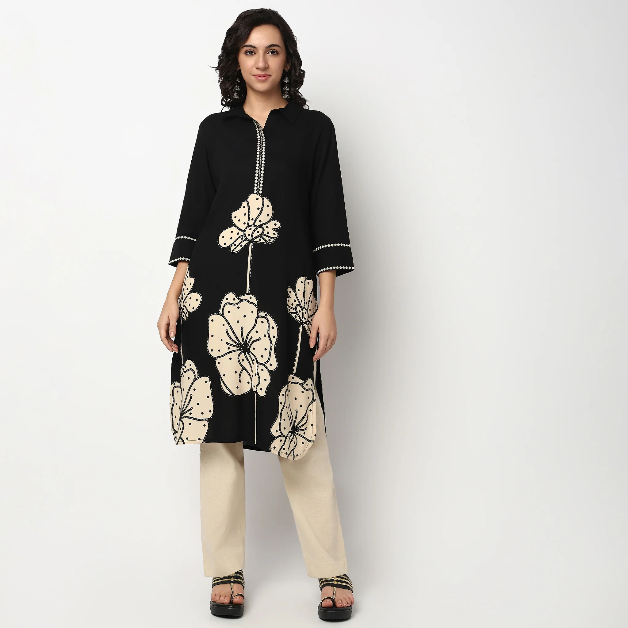 Printed Shirt Collar Kurta - Image 2