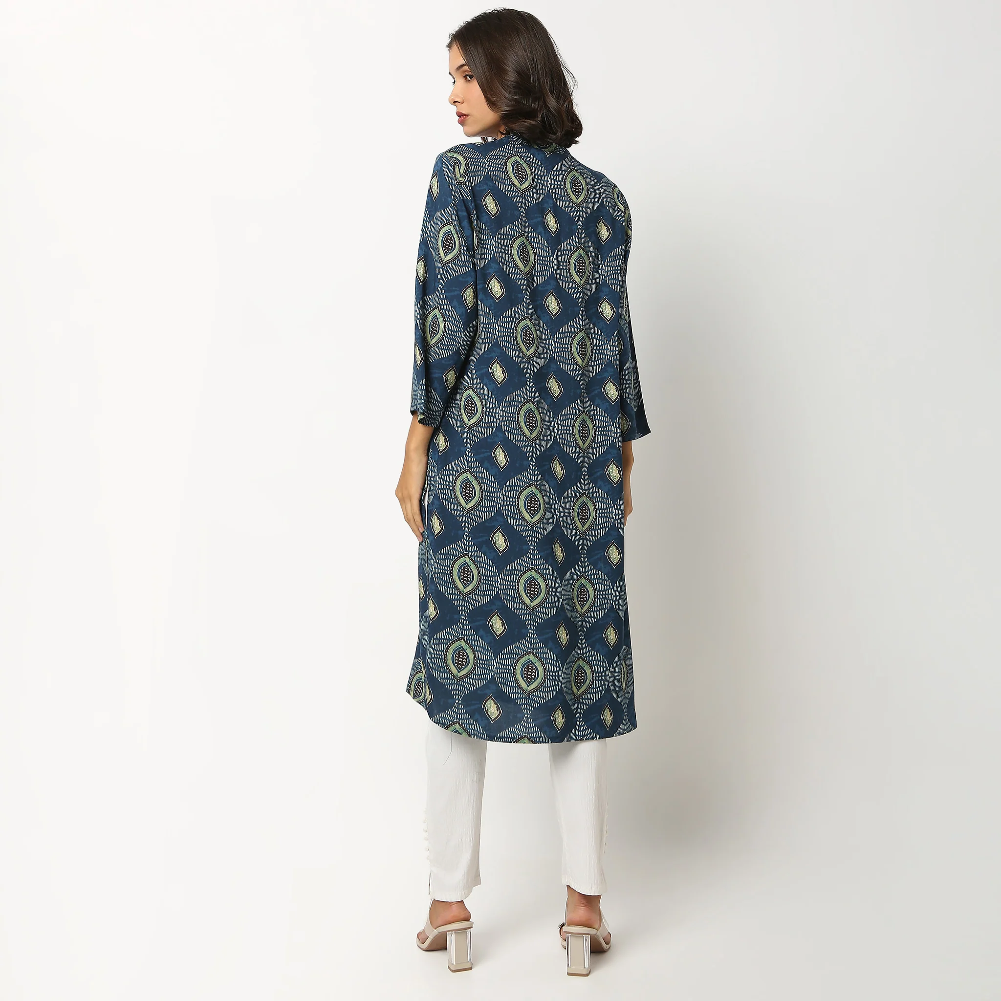 Printed Band Collar Kurta - Image 3