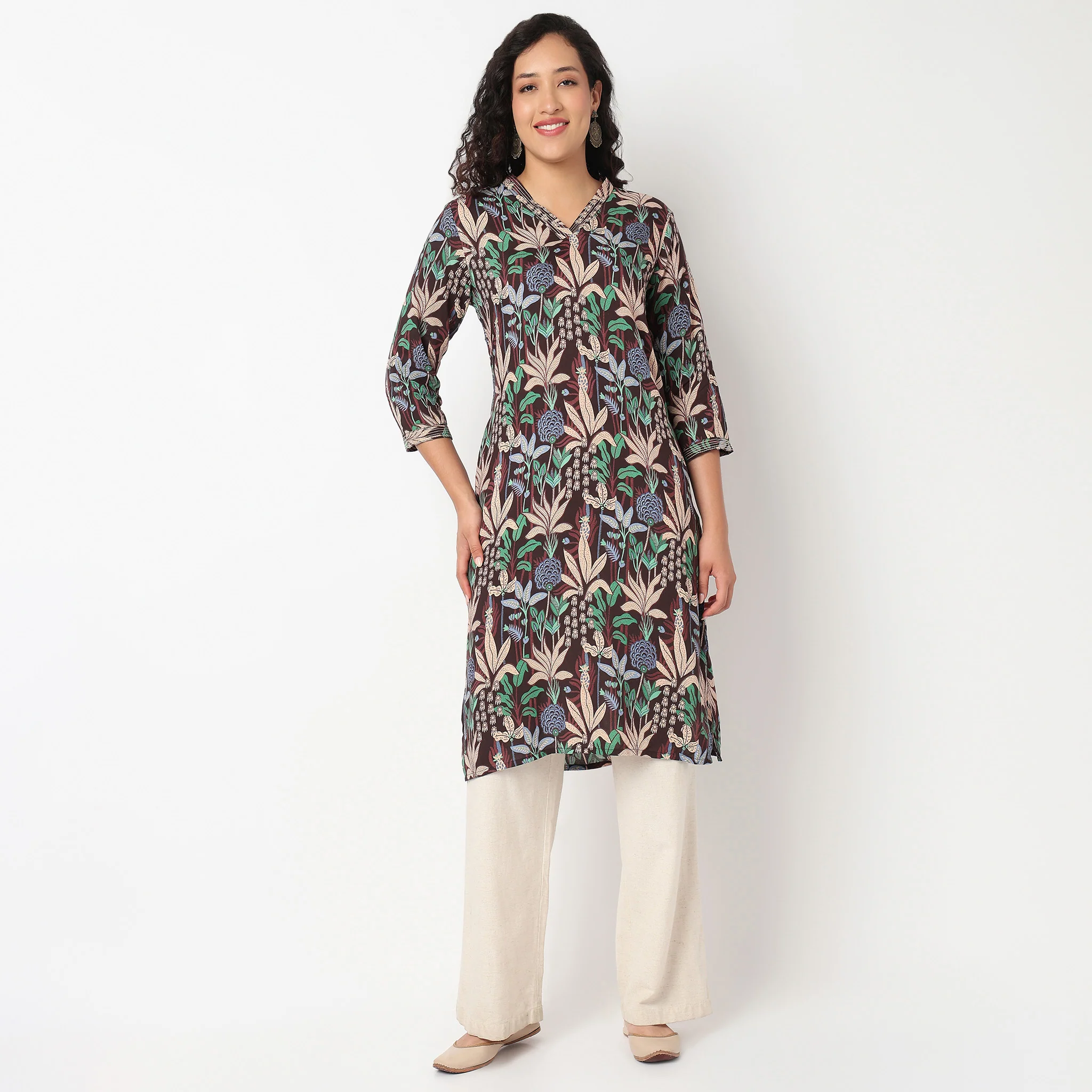 Printed Round Neck Long Kurta - Image 2