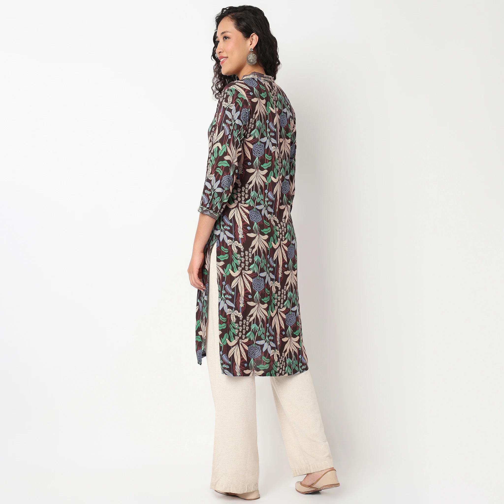 Printed Round Neck Long Kurta - Image 3