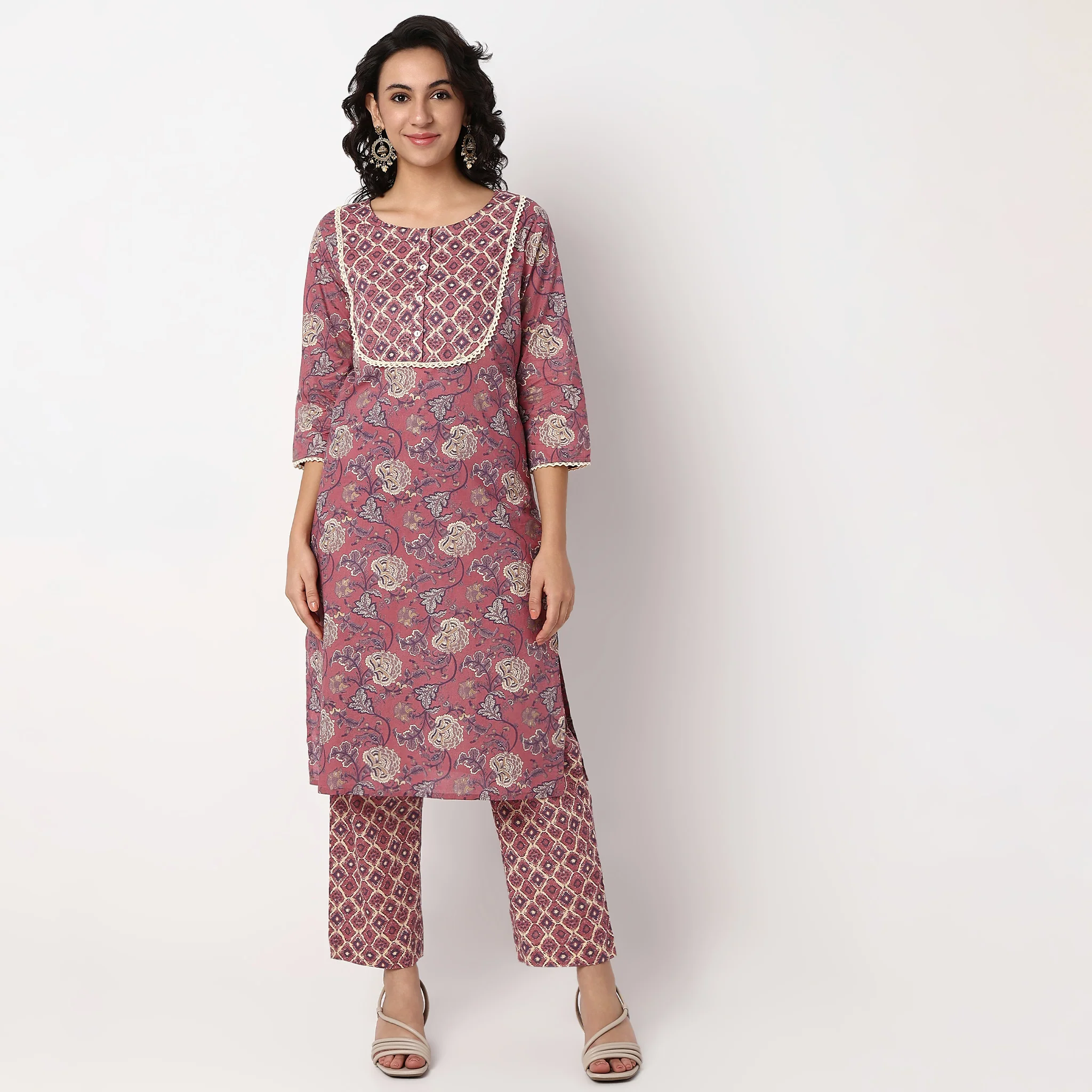 Printed Round Yoke Kurta - Image 2