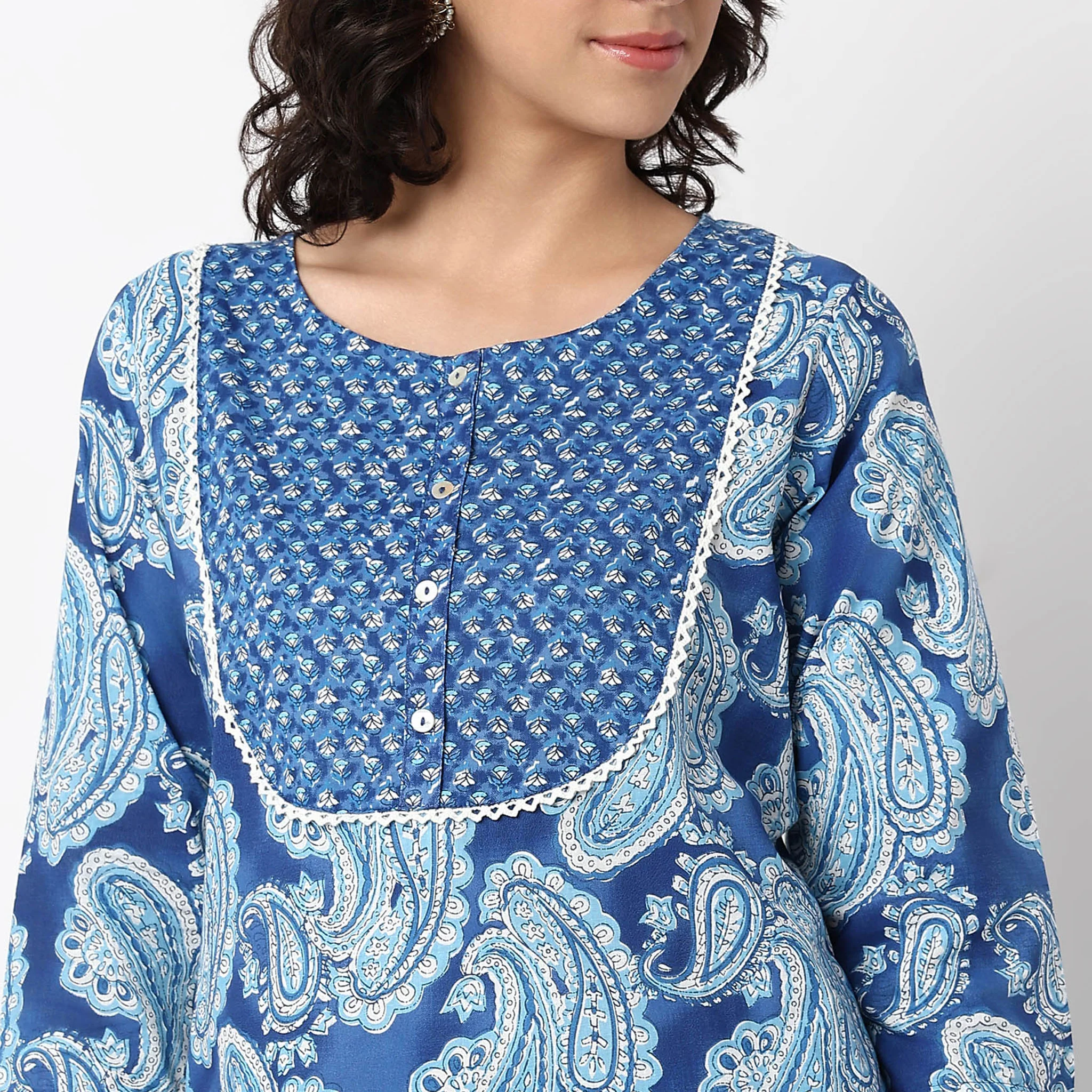 Printed Round Yoke Kurta - Image 4