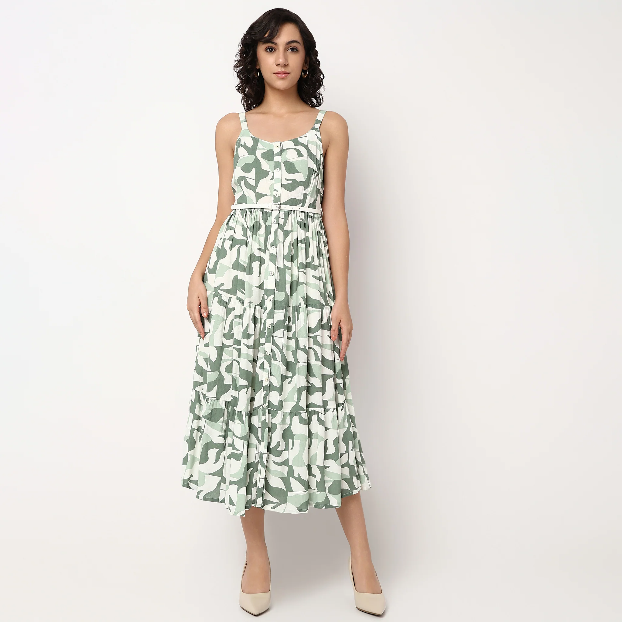Scoop Neck Printed Strappy Tiered Dress - Image 2