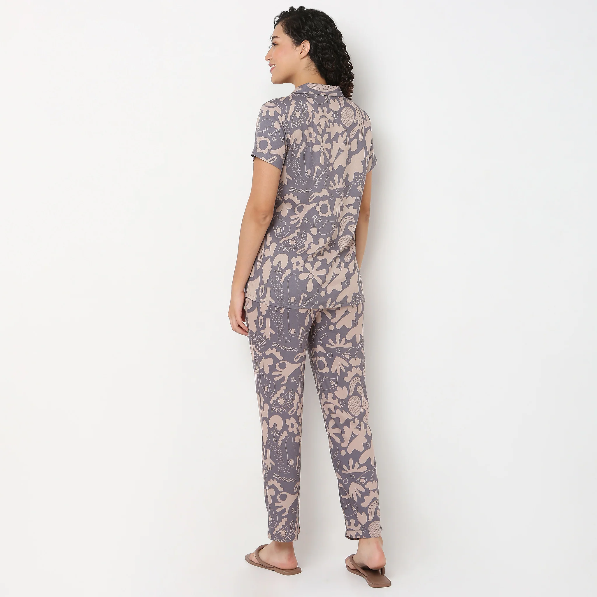 Printed Shirt with Pyjama Sleepwear Set - Image 3