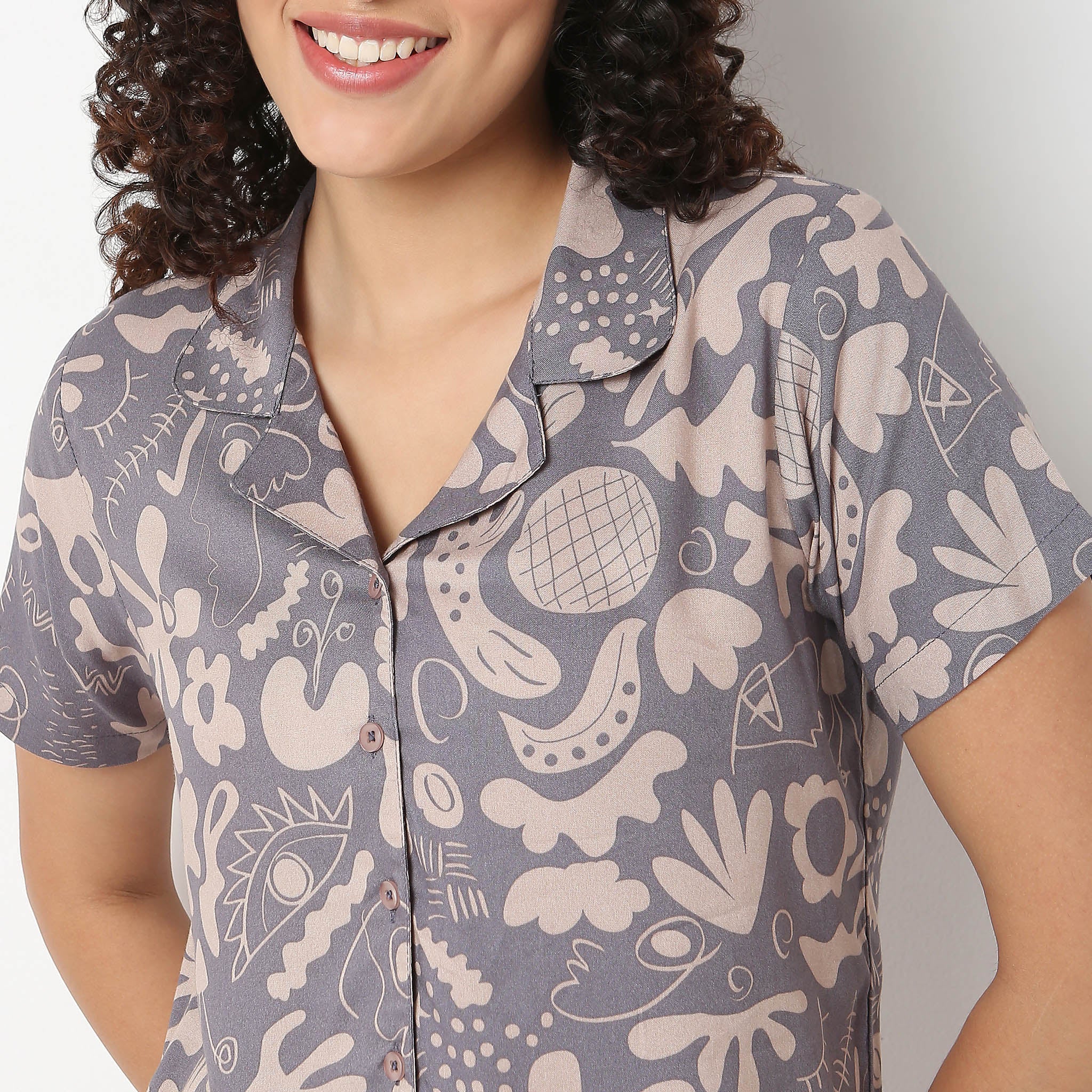 Printed Shirt with Pyjama Sleepwear Set - Image 4