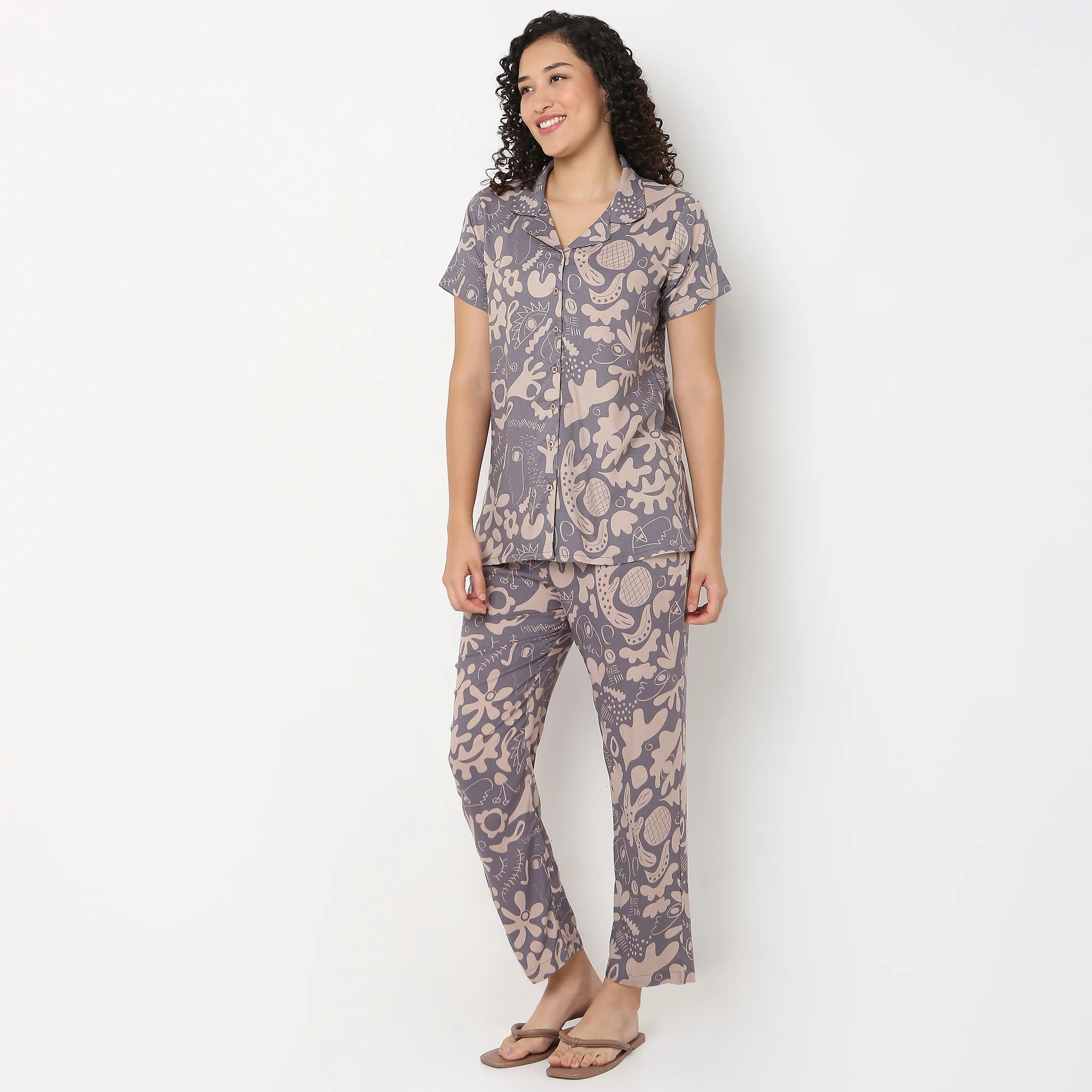 Printed Shirt with Pyjama Sleepwear Set - Image 5