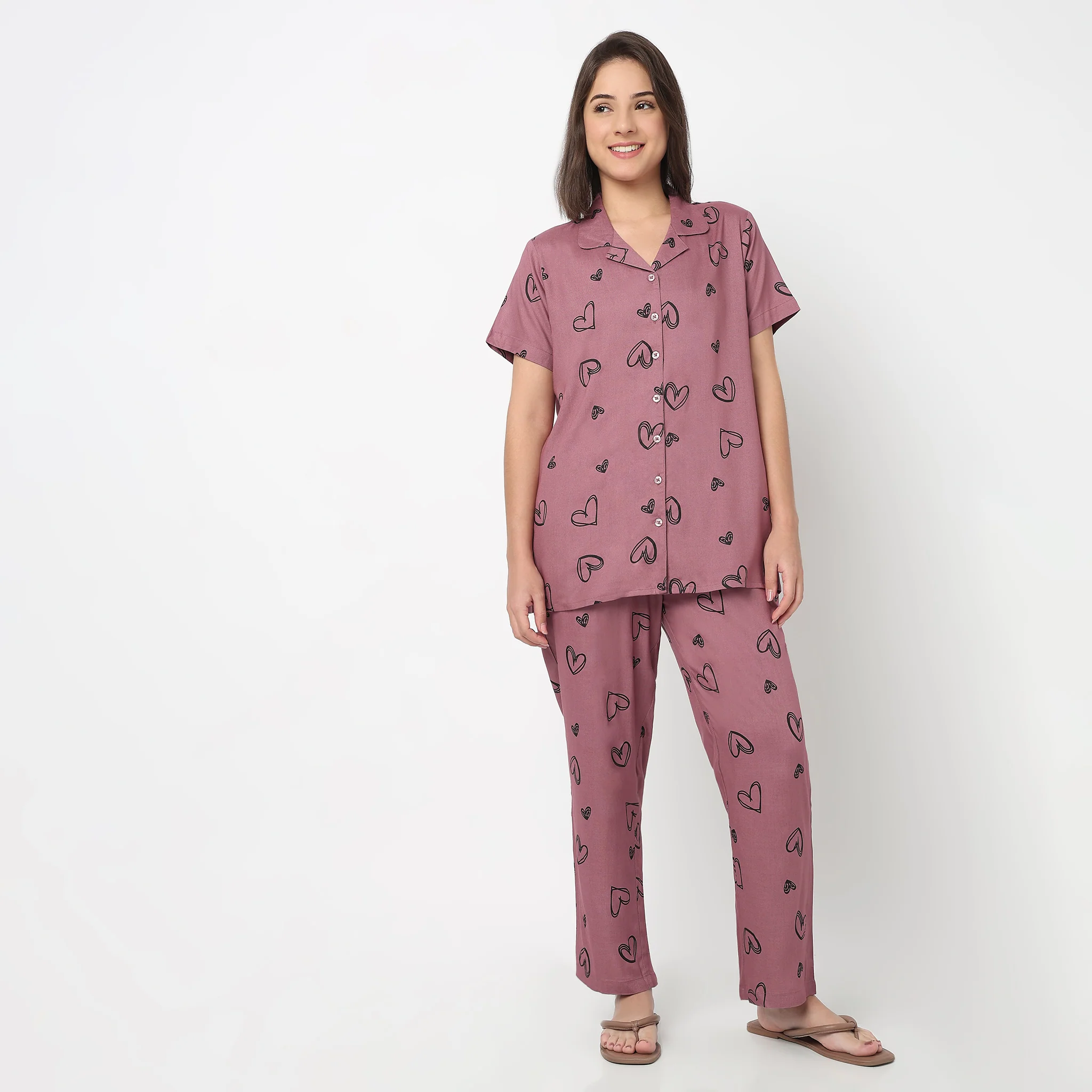 Printed Shirt with Pyjama Sleepwear Set - Image 2
