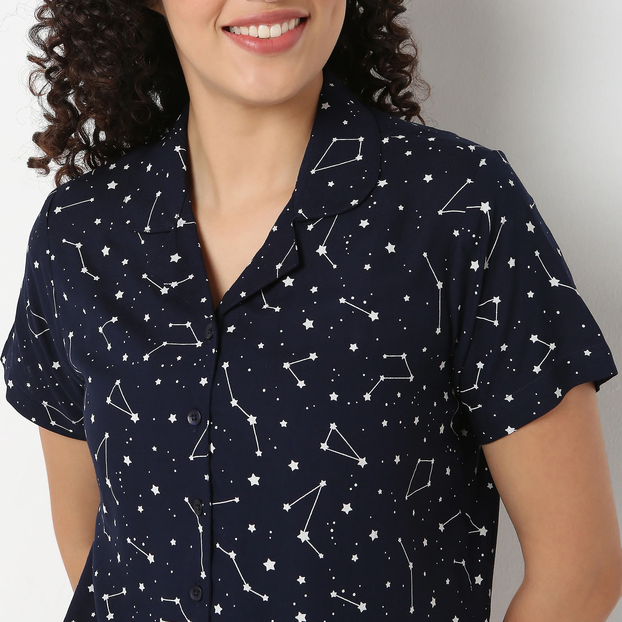 Printed Shirt with Shorts Sleepwear Set - Image 4