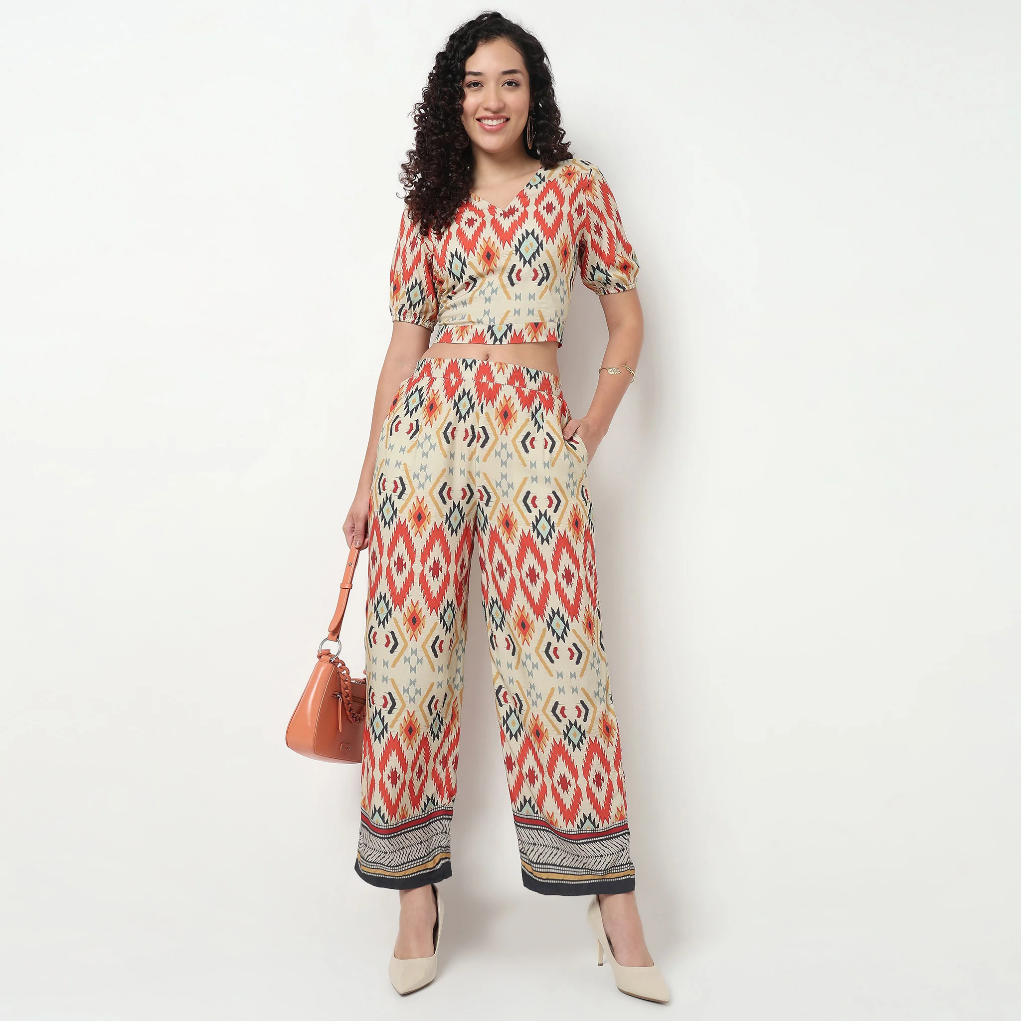 Printed Straight Fit High Rise Pants