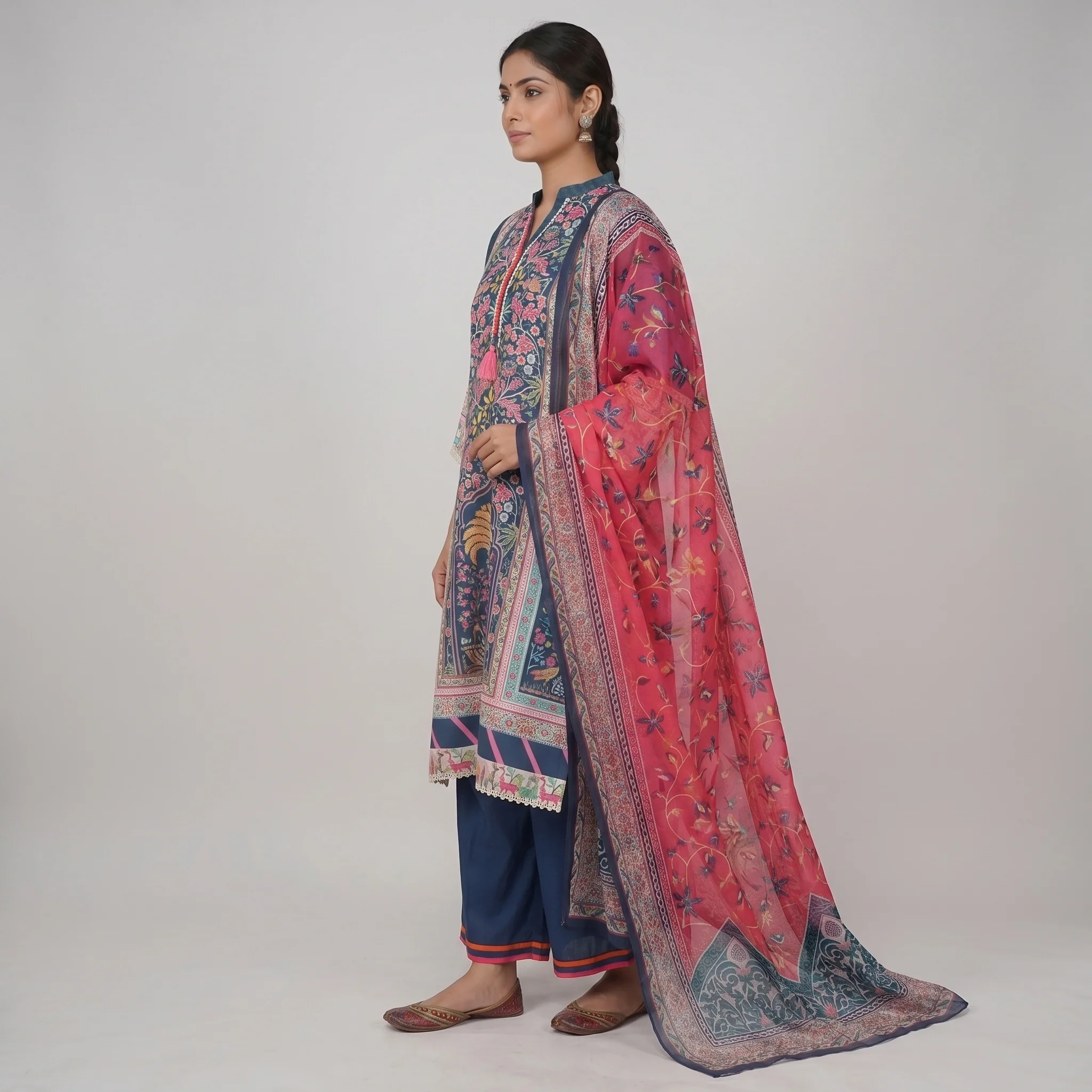 Printed Straight Kurta and Pant with Dupatta Set - Image 2