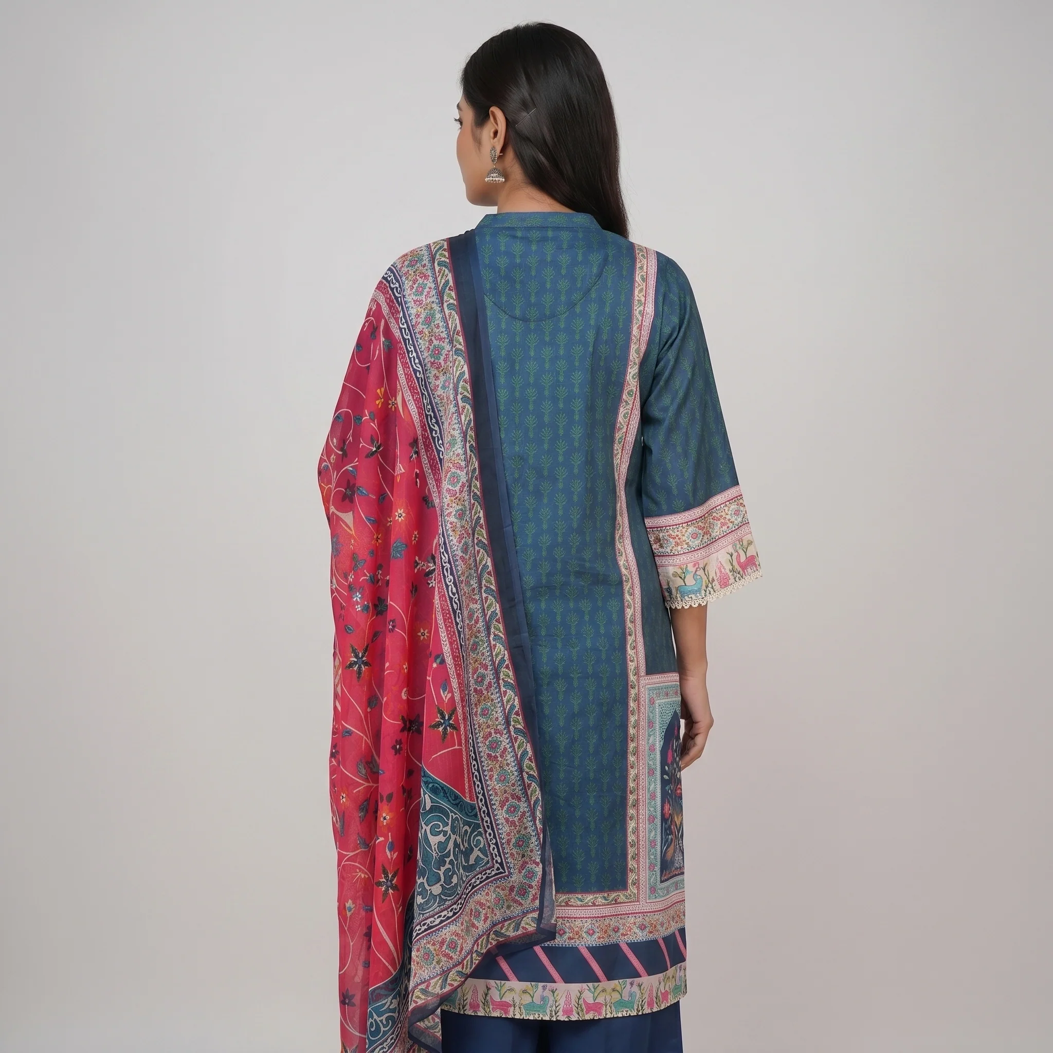Printed Straight Kurta and Pant with Dupatta Set - Image 3