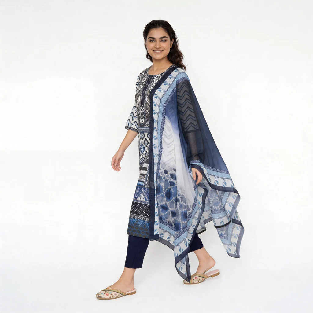 Printed Straight Kurta with Pant and Dupatta Set - Image 5