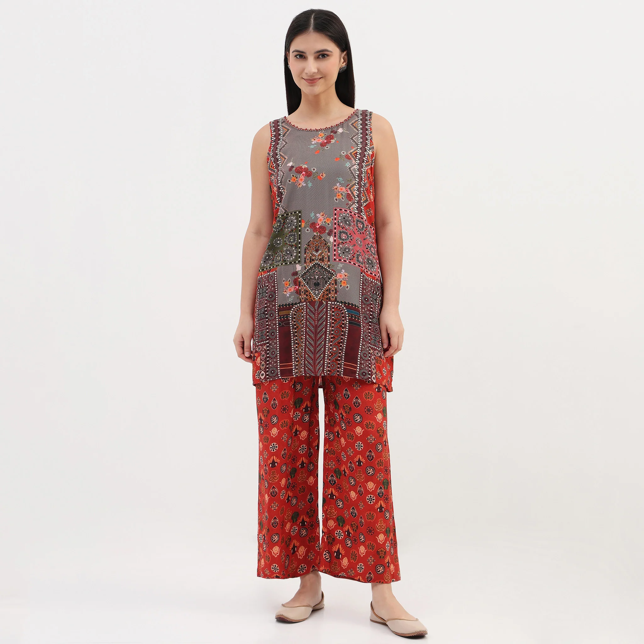 Printed Straight Kurta with Pant and Dupatta Set - Image 2