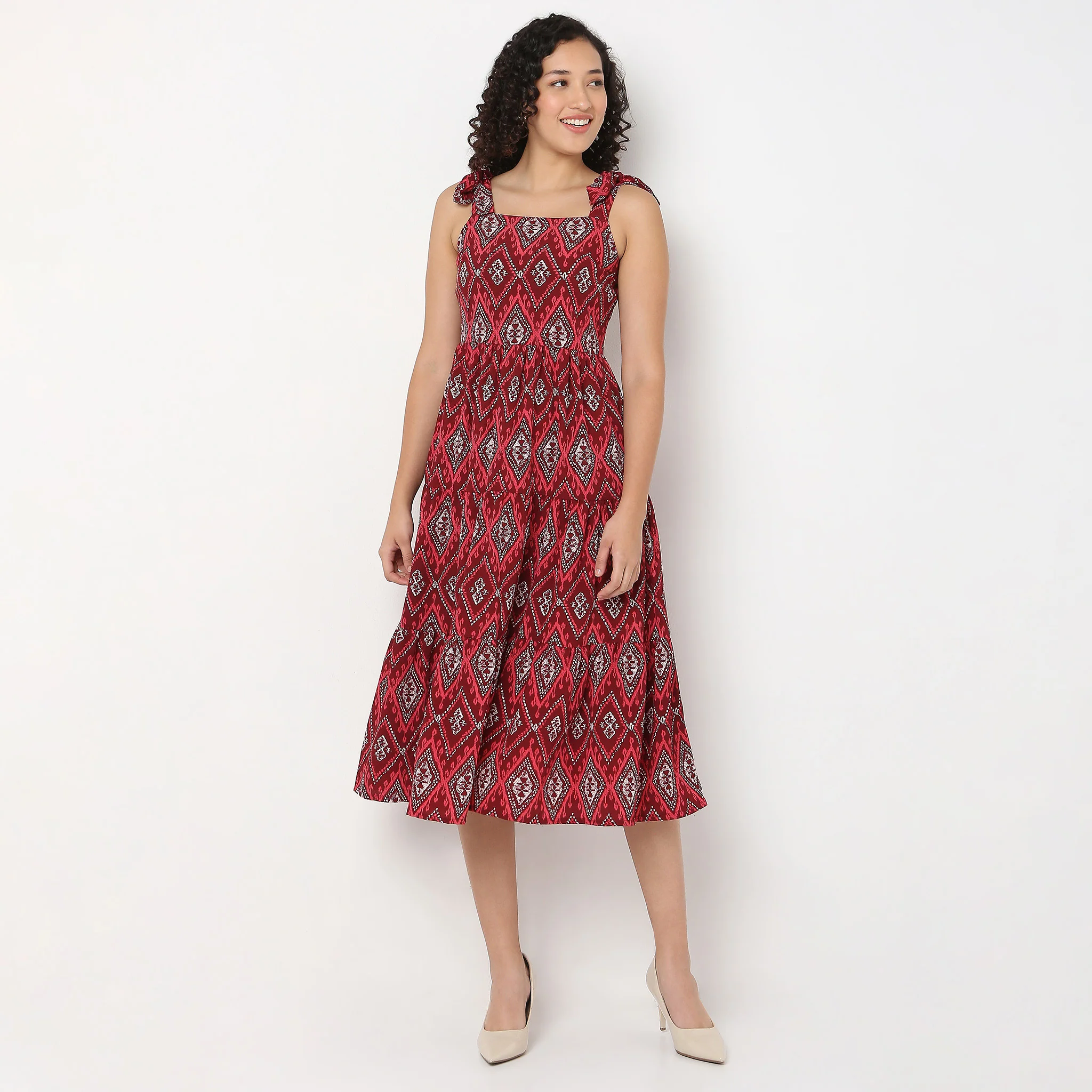 Printed Strap Tie-Up Dress - Image 2