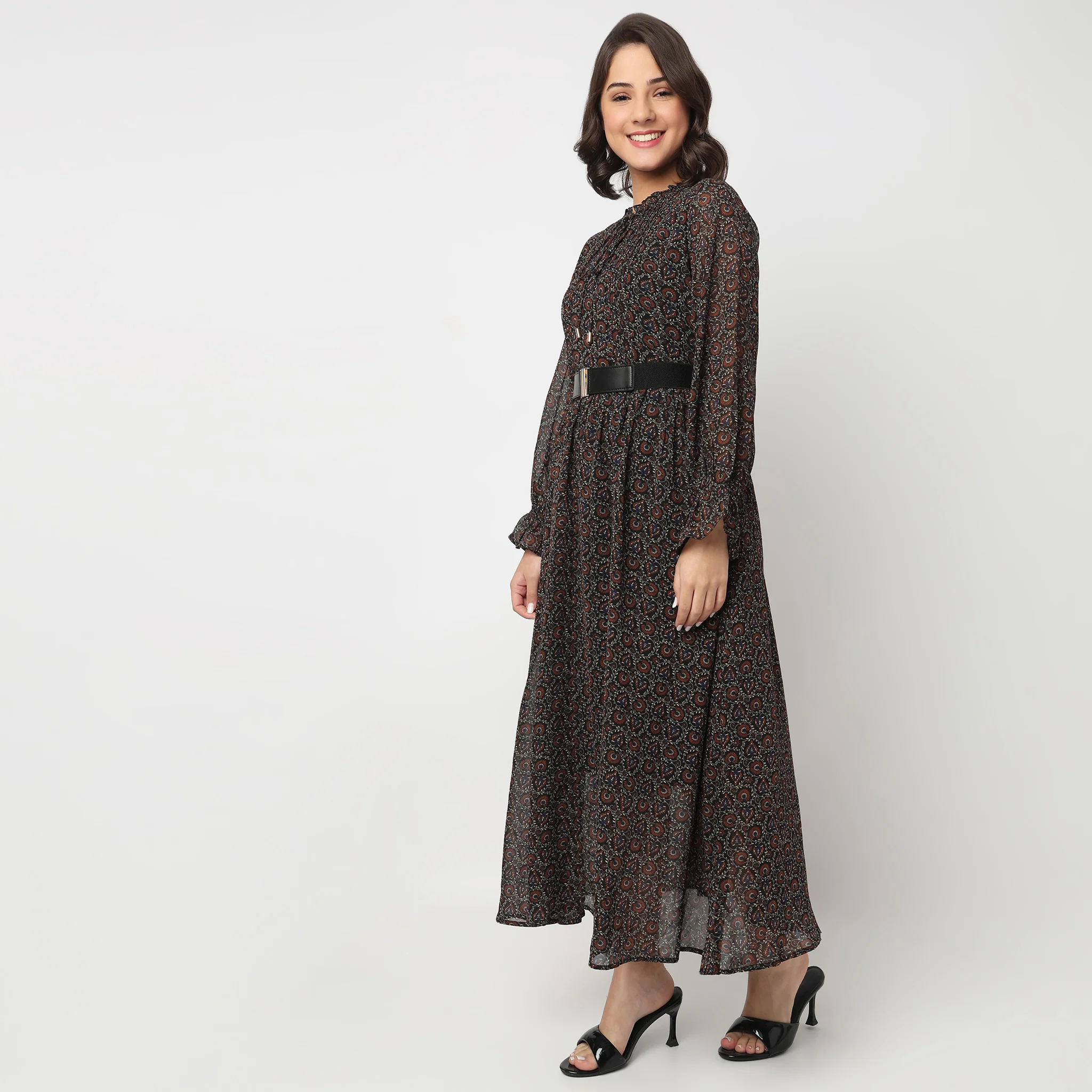 Printed Tie-Up Neck Dress - Image 5