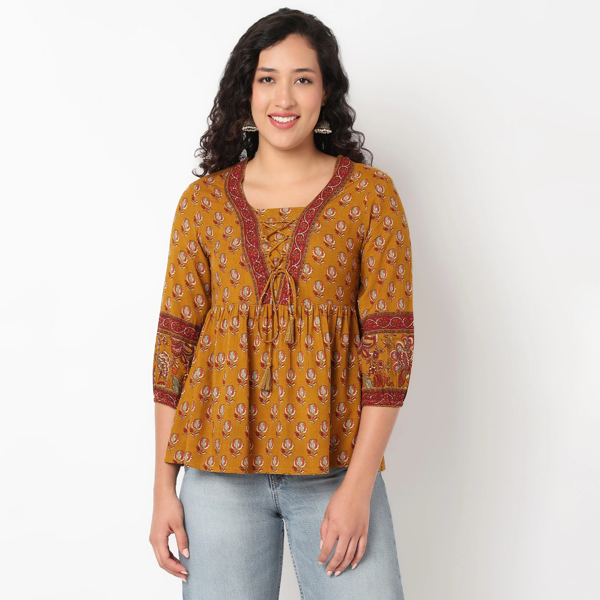 Printed V Neck A line Tunic - Image 2