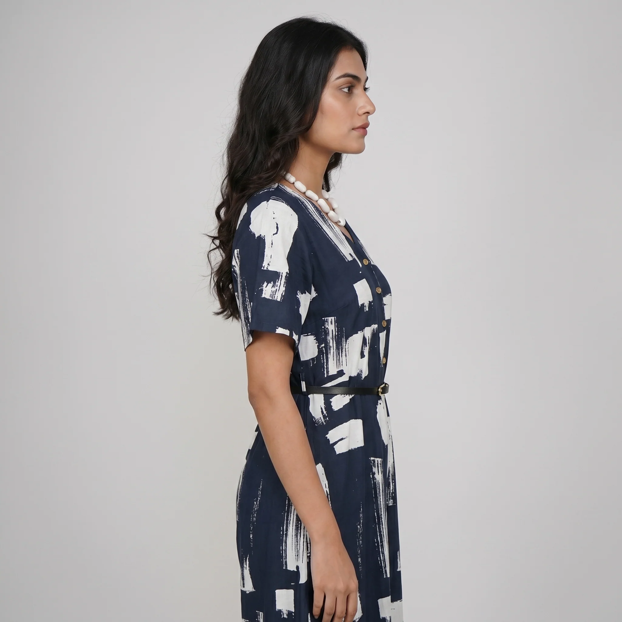 Printed V-Neck Flared Dress - Image 2