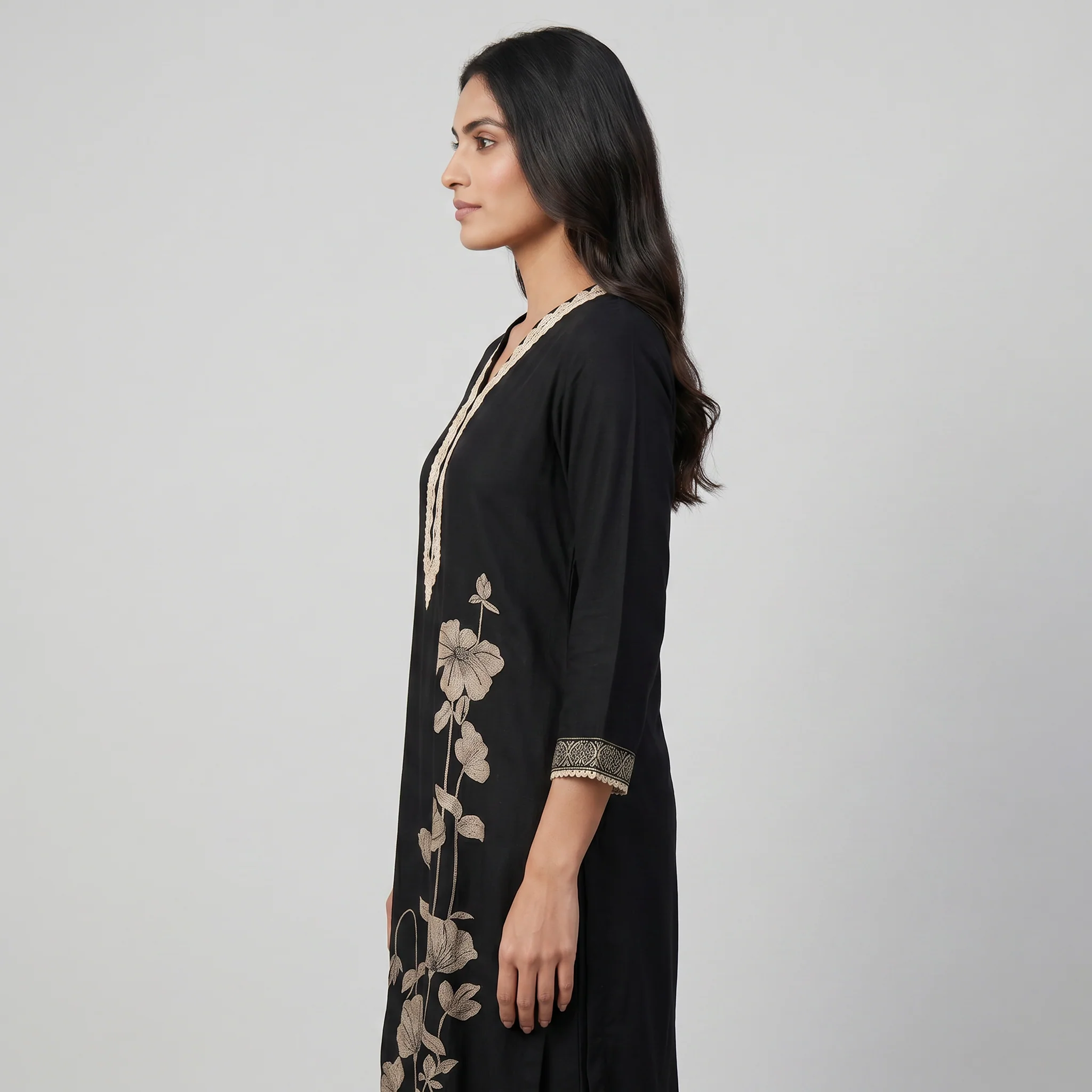 Printed V-Neck Kurta and Pant with Dupatta Set - Image 2