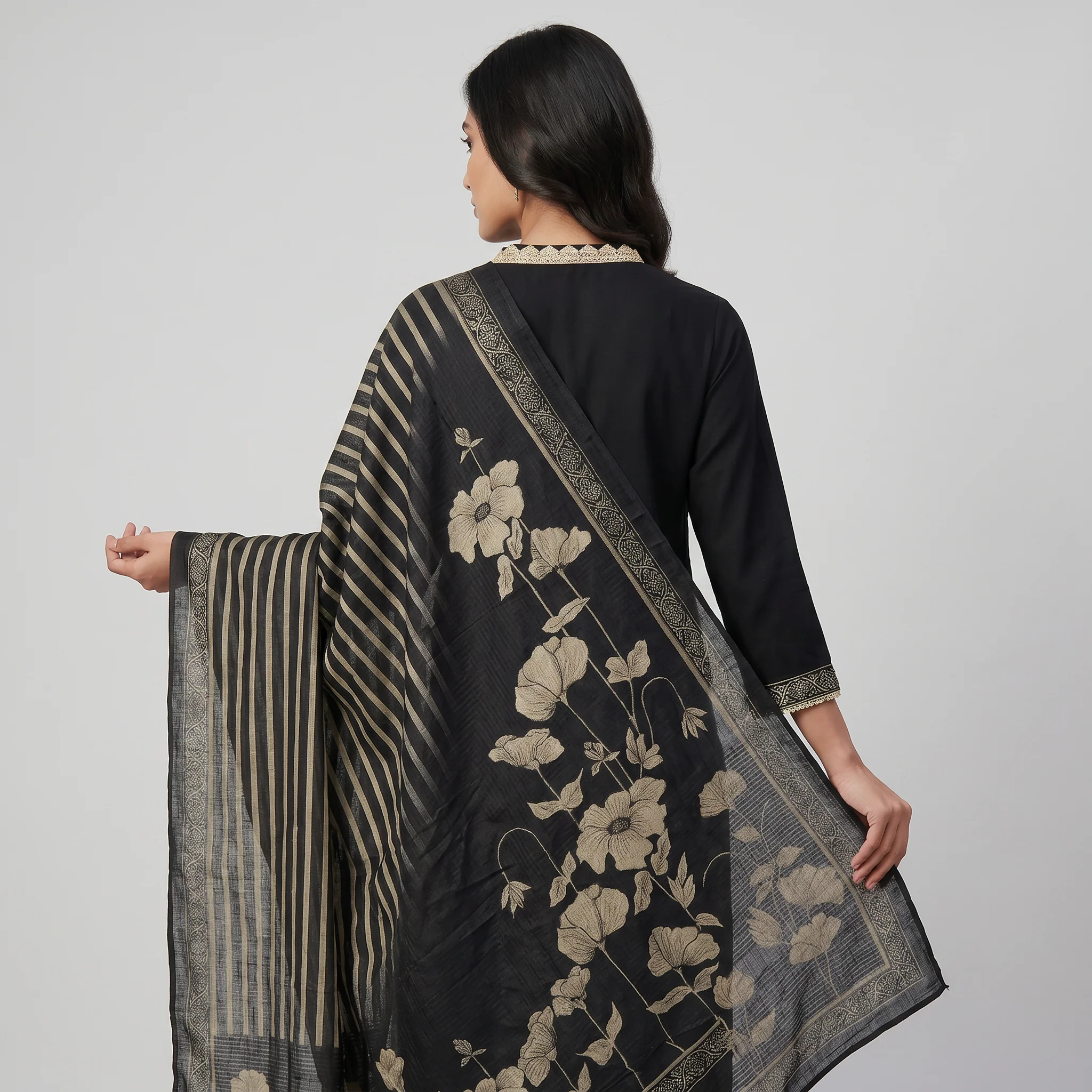 Printed V-Neck Kurta and Pant with Dupatta Set - Image 3