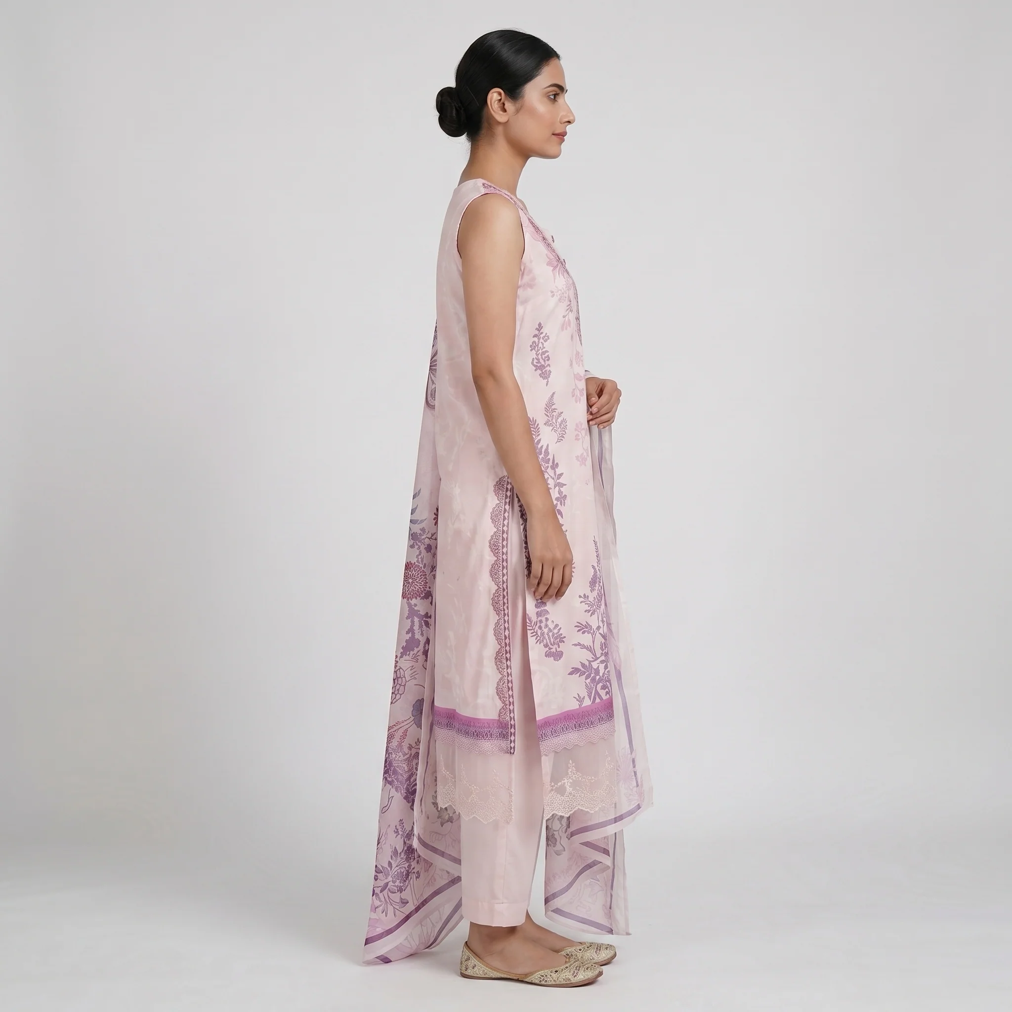 Printed V-Neck Kurta with Pant & Dupatta Set - Image 2
