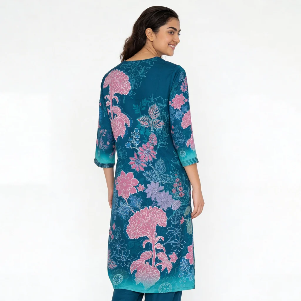 Printed V-Neck Kurta with Pant Set - Image 3