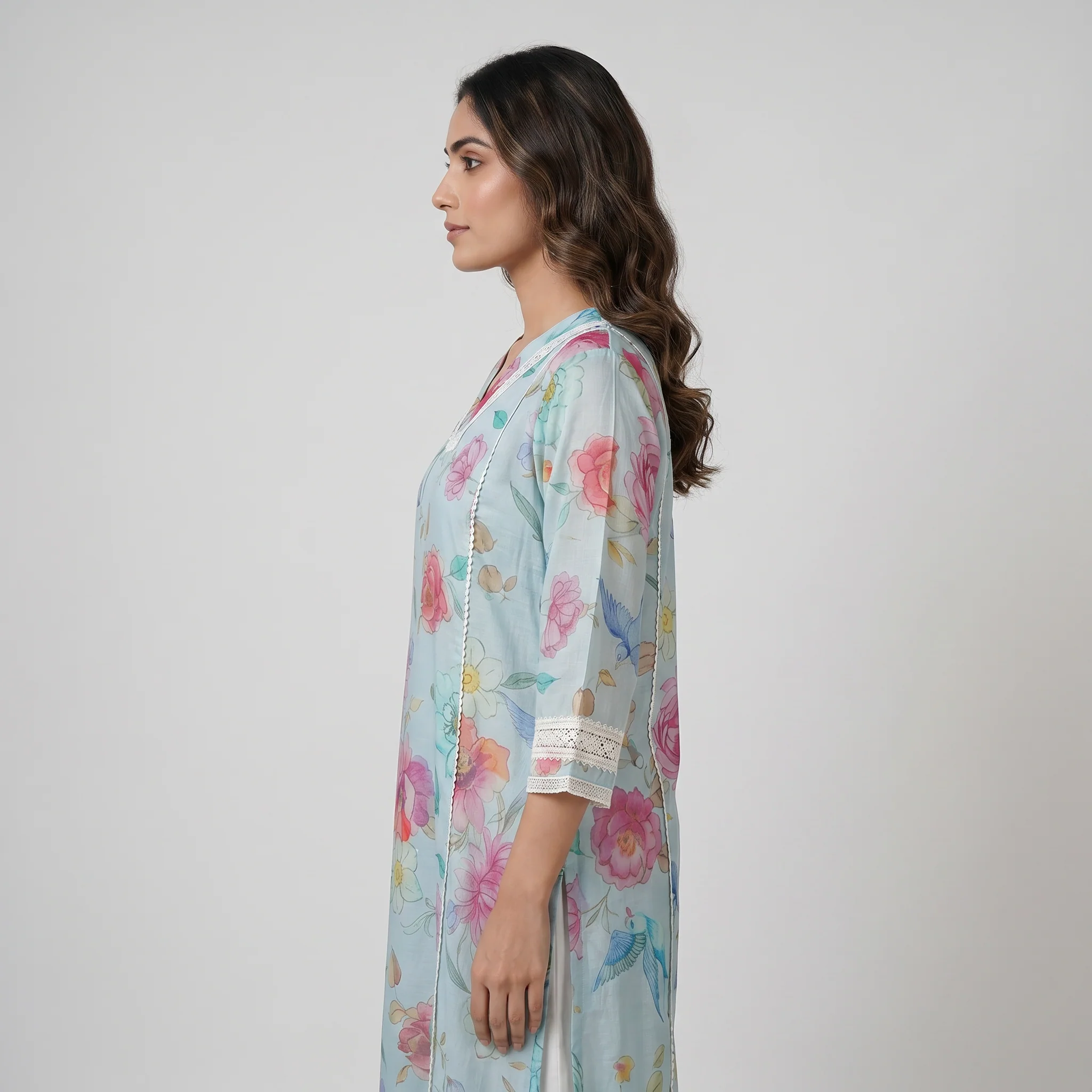 Printed V-Neck Straight Kurta - Image 2