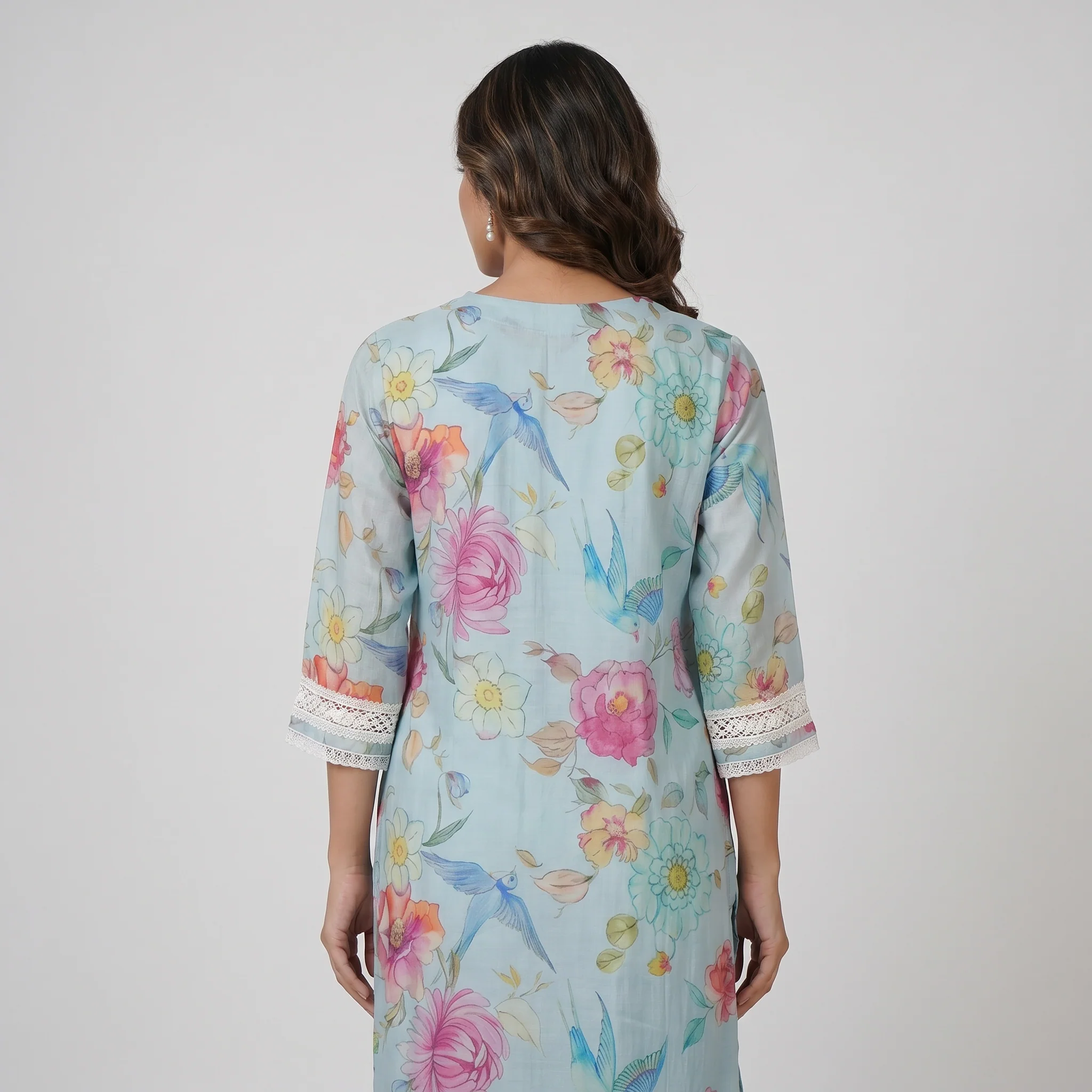 Printed V-Neck Straight Kurta - Image 3