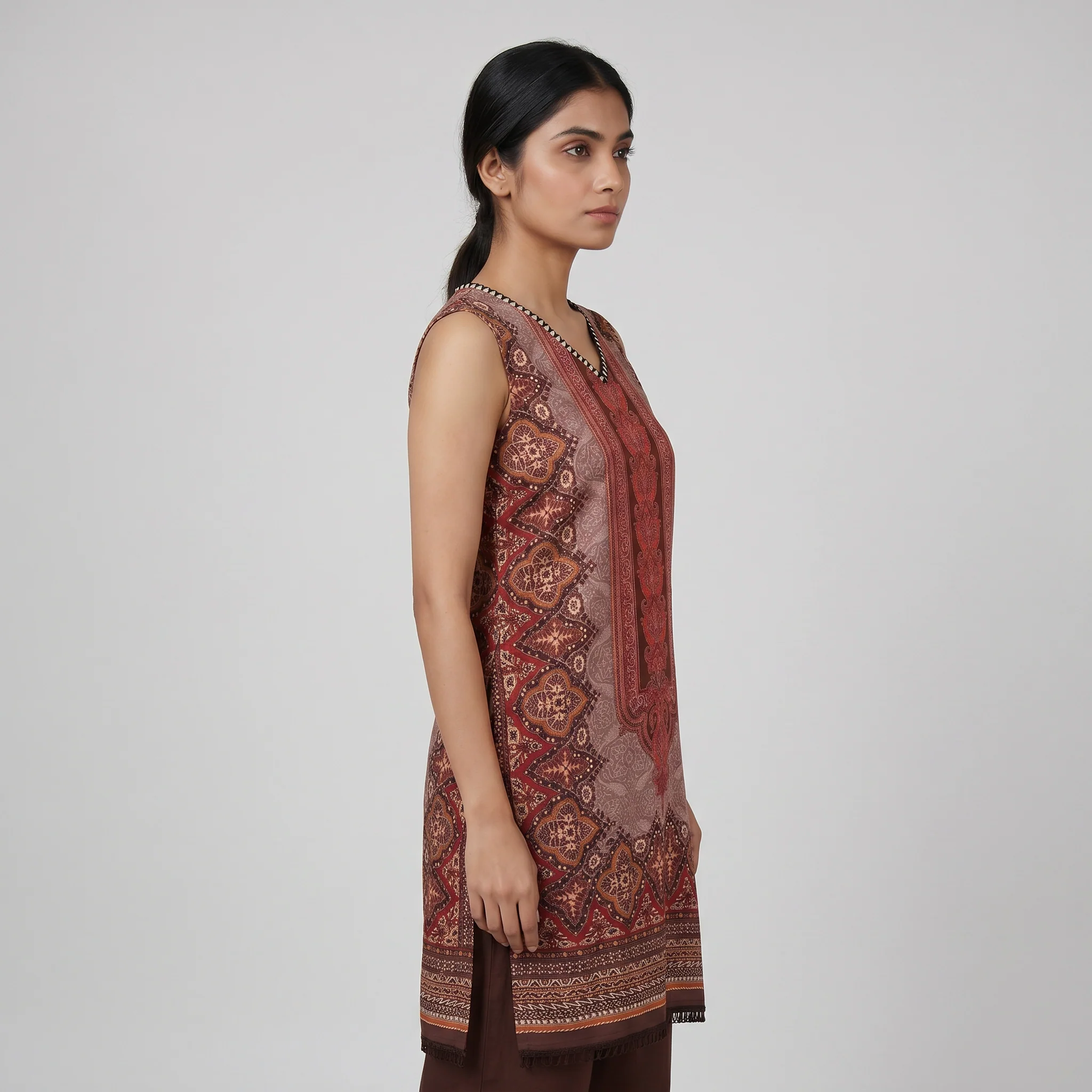 Printed V-Neck Straight Kurta with Pant Set - Image 2