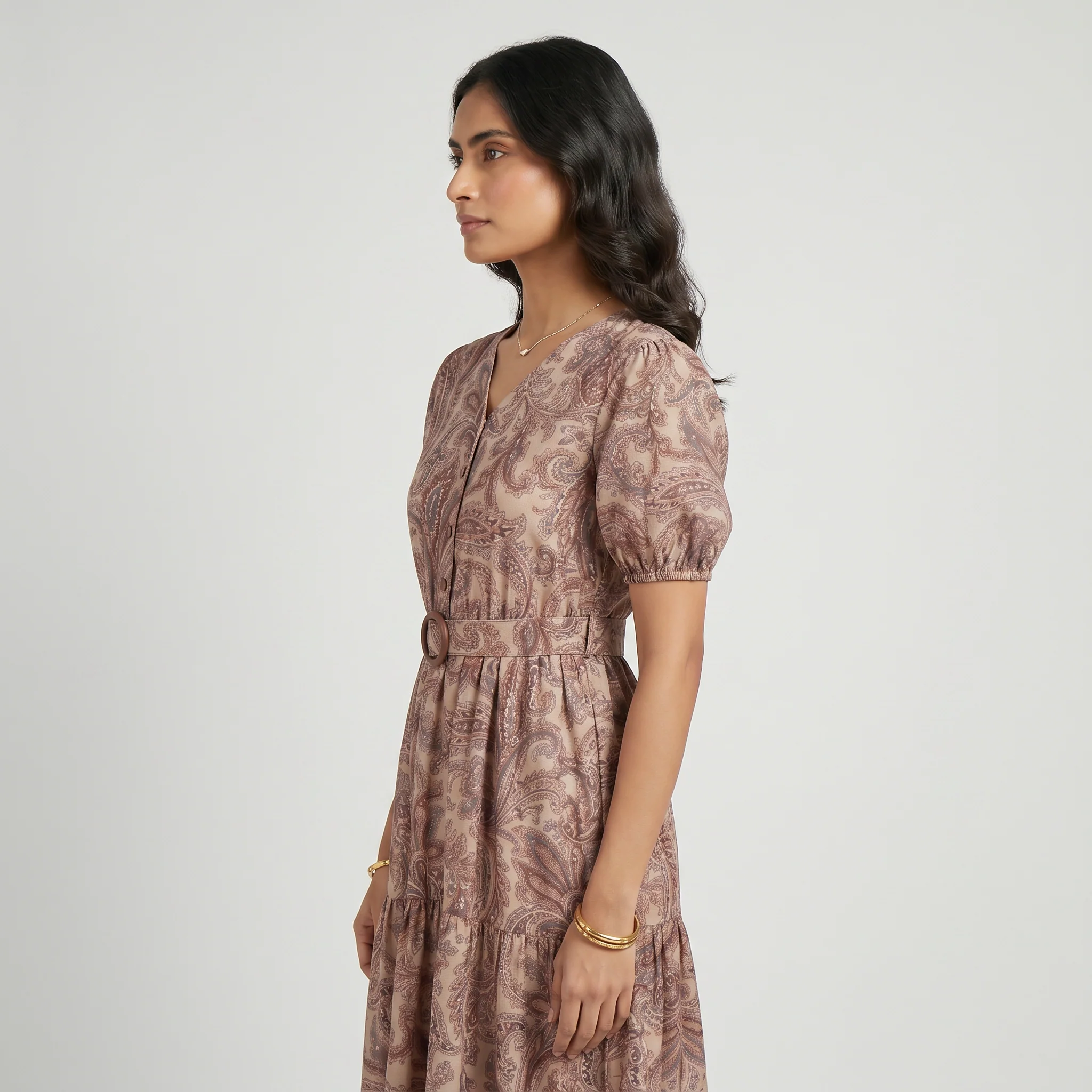 Printed V-Neck Tiered Dress - Image 2