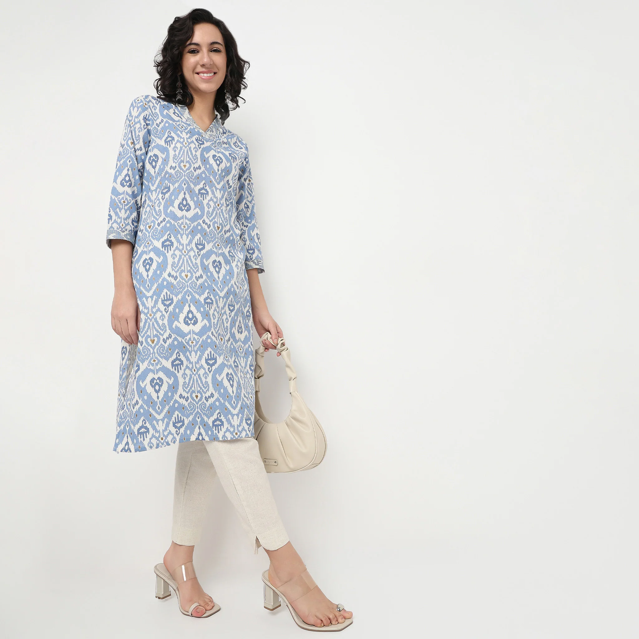 Printed V Neck With Couching Kurta