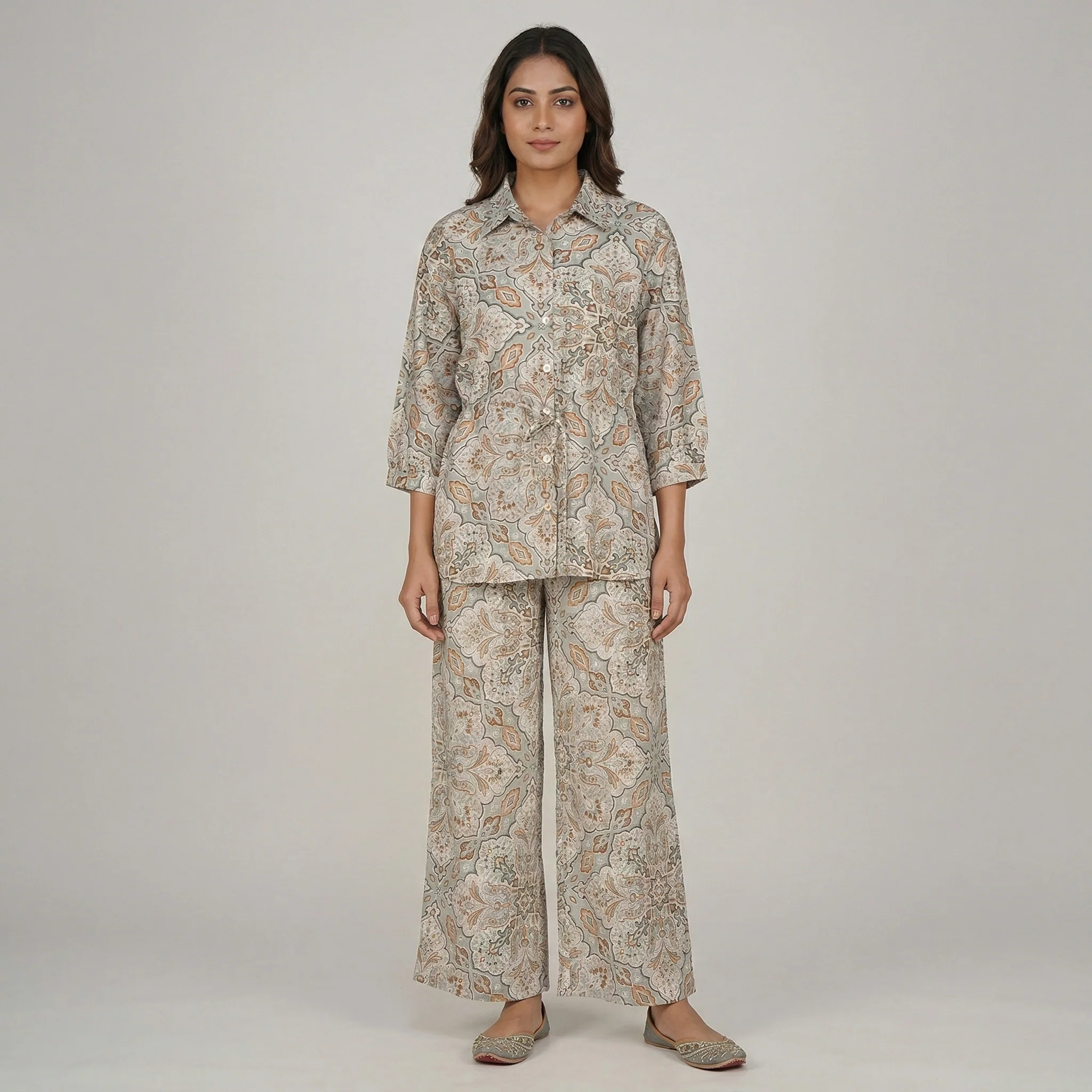 Printed Waist Tie-Up Shirt