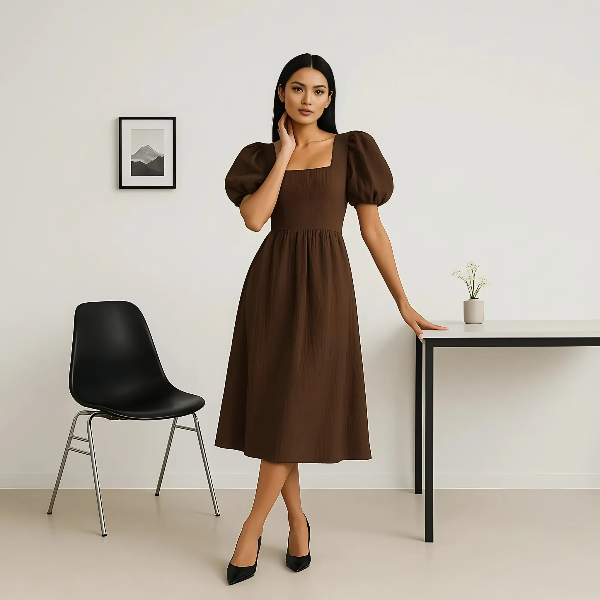 Puff Sleeve Structured Dress