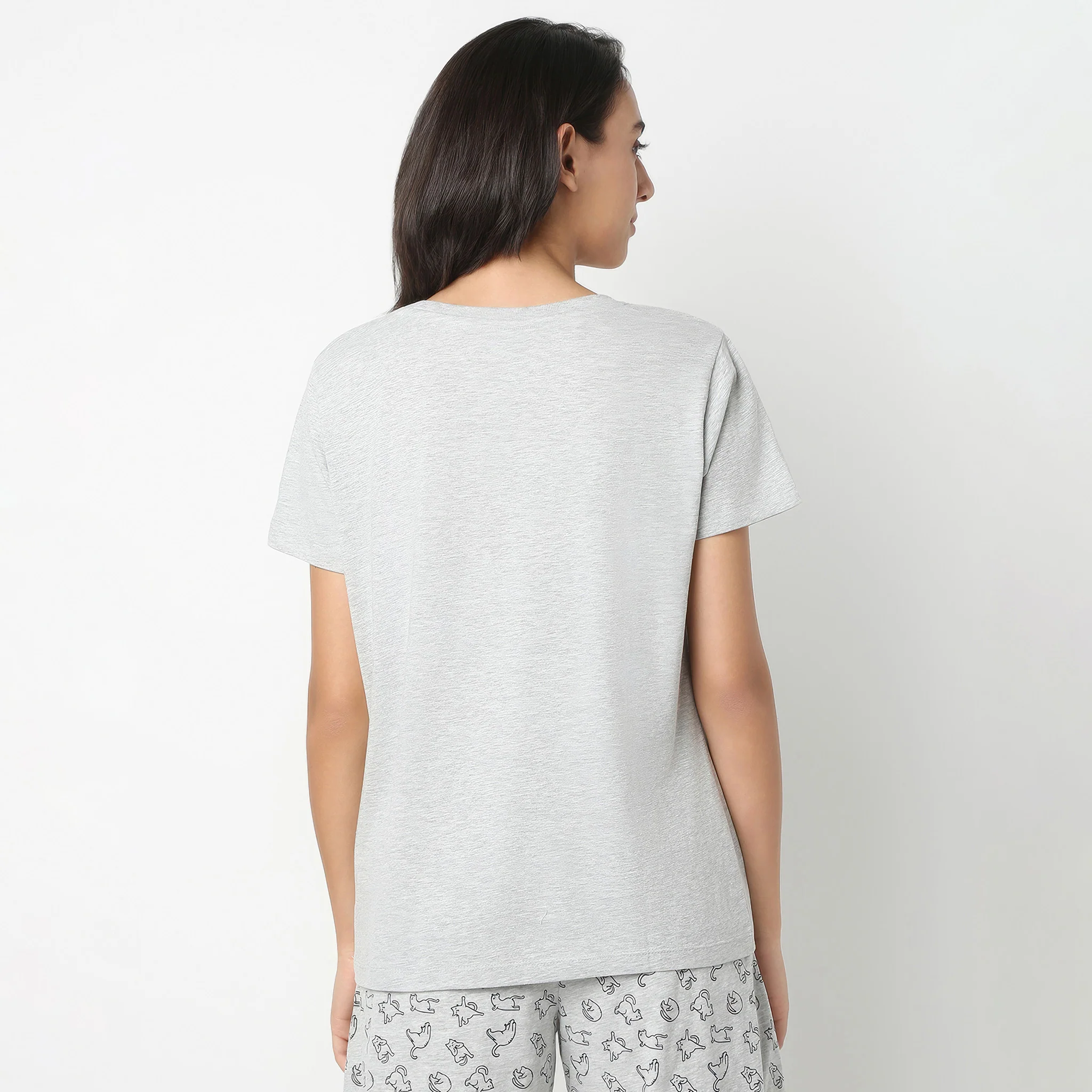 Crew Neck Short Sleeve Cotton Slogan Graphic Printed Lounge T-Shirt - Image 3