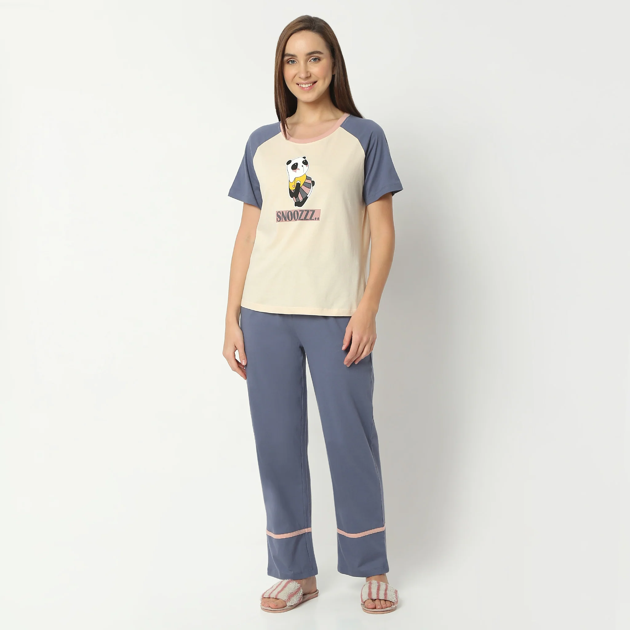 Animal Print Round Neck Short Sleeve T-Shirt With Pyjama Sleepwear Set - Image 2